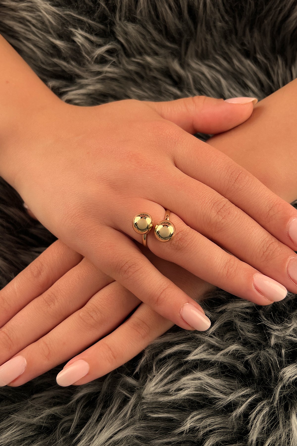 14K Gold Double Euro Ball Ring
