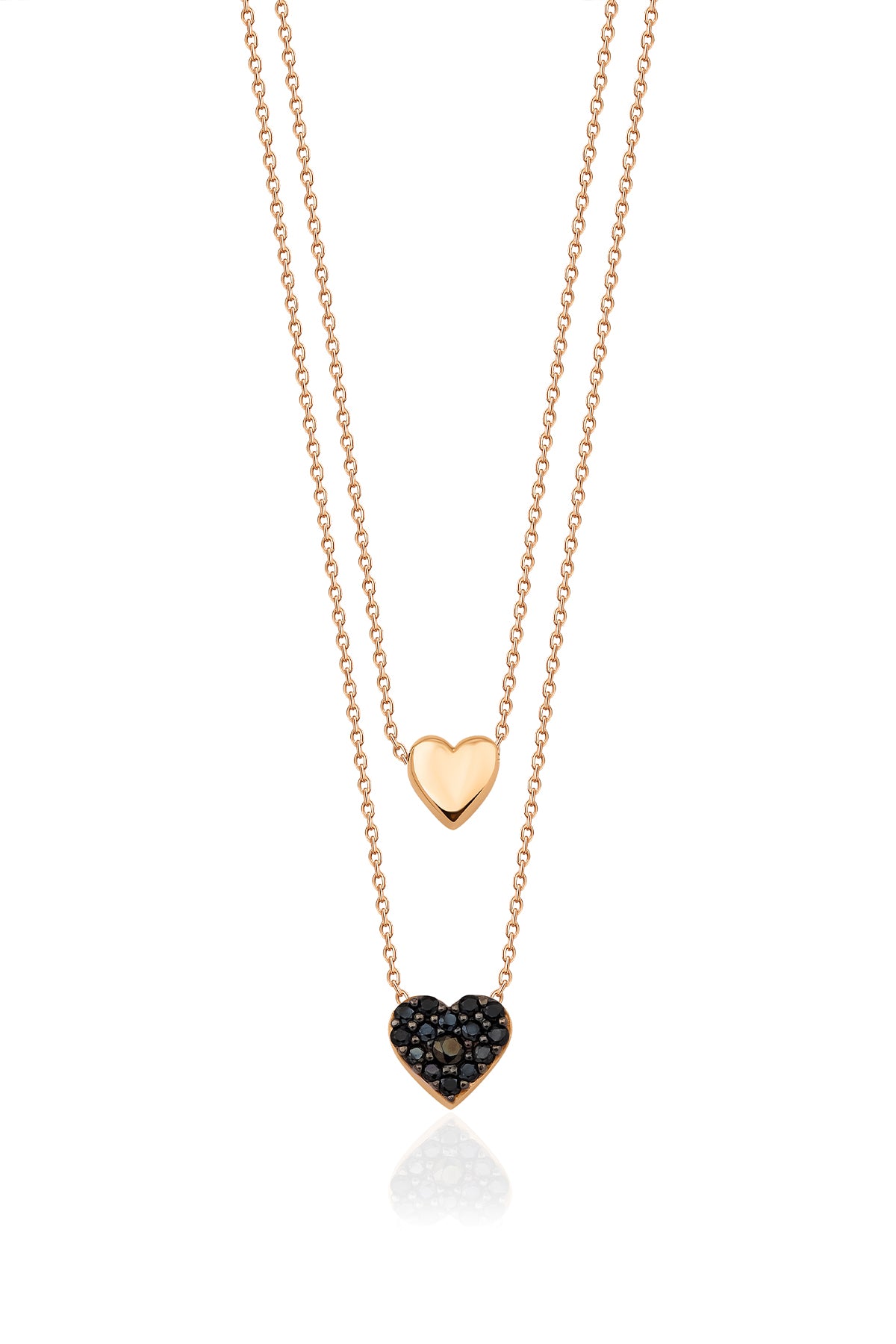 14K Gold Double Layer Black Stone Heart Necklace
