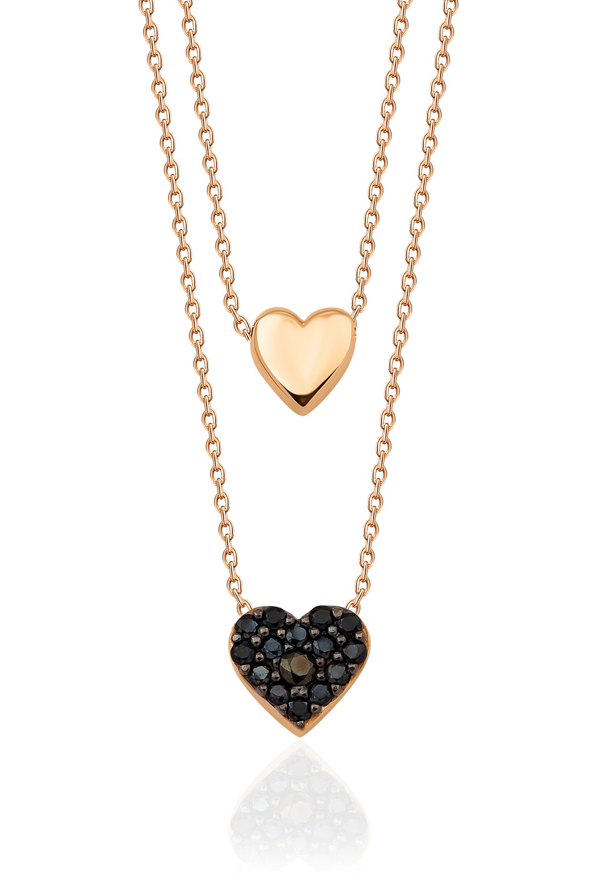 14K Gold Double Layer Black Stone Heart Necklace