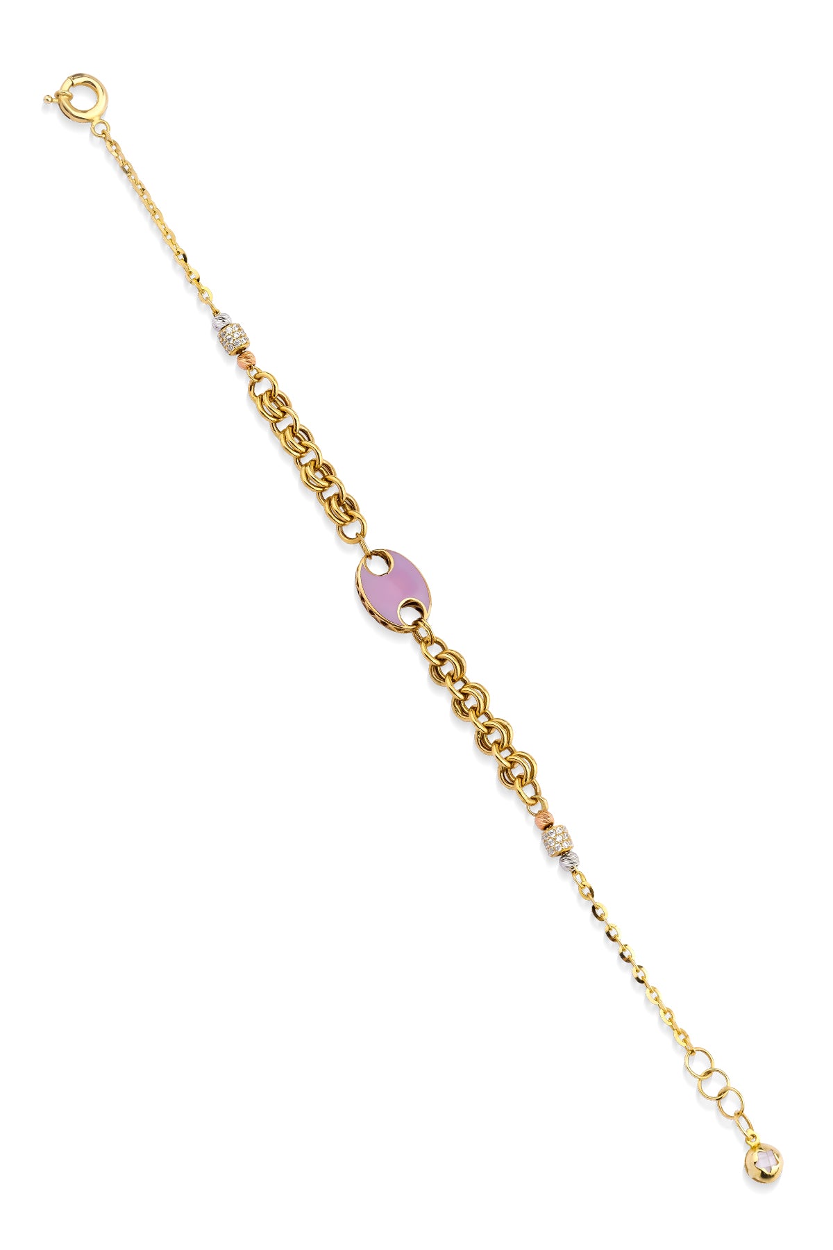 14K Gold Double Rolo Bracelet With Pink Object