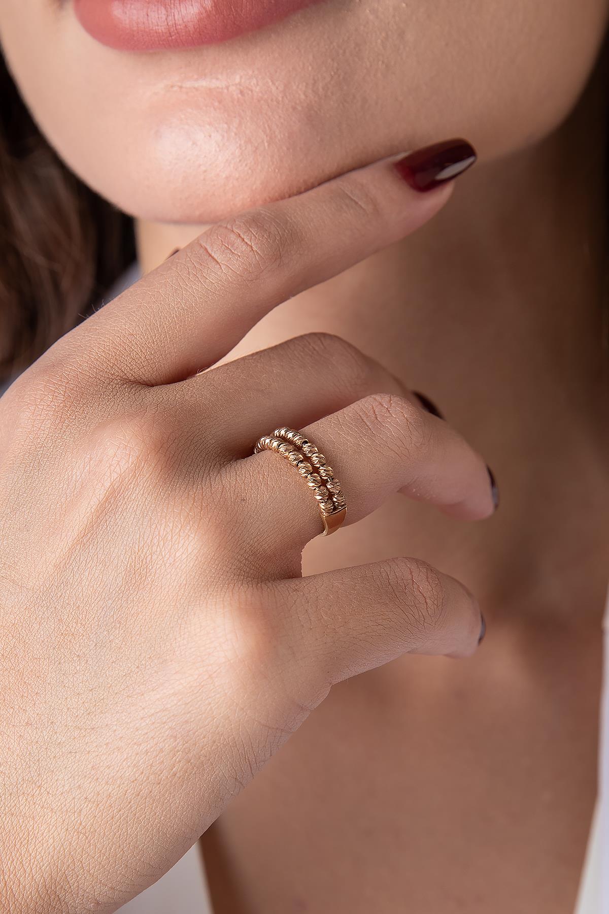 14K Gold Double Row Beaded Ring