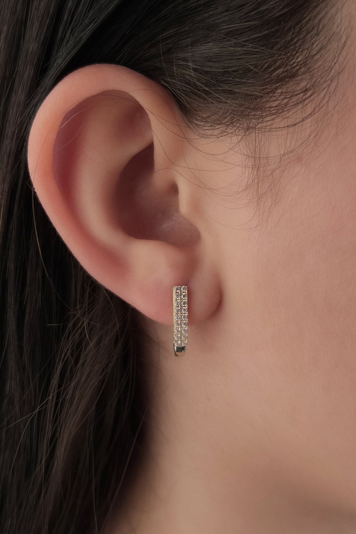 14K Gold Double Row Tennis Earrings Yellow