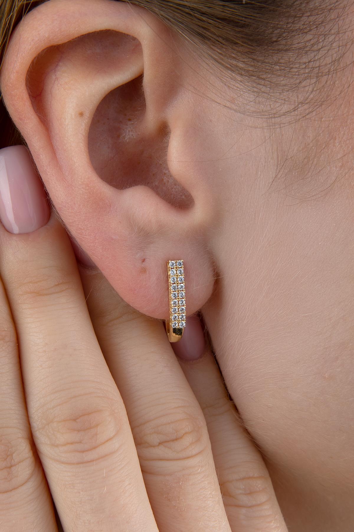 14K Gold Double Row Tennis Earrings Yellow