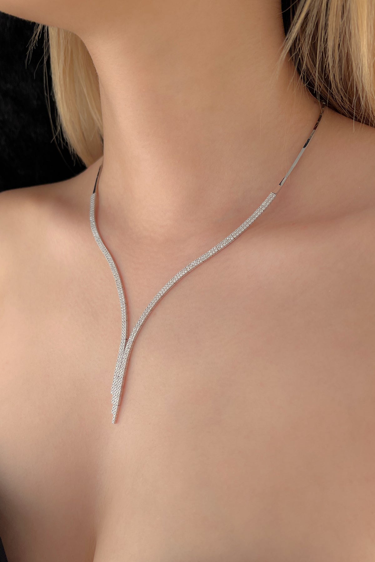 14K Gold Double Row Tennis Necklace