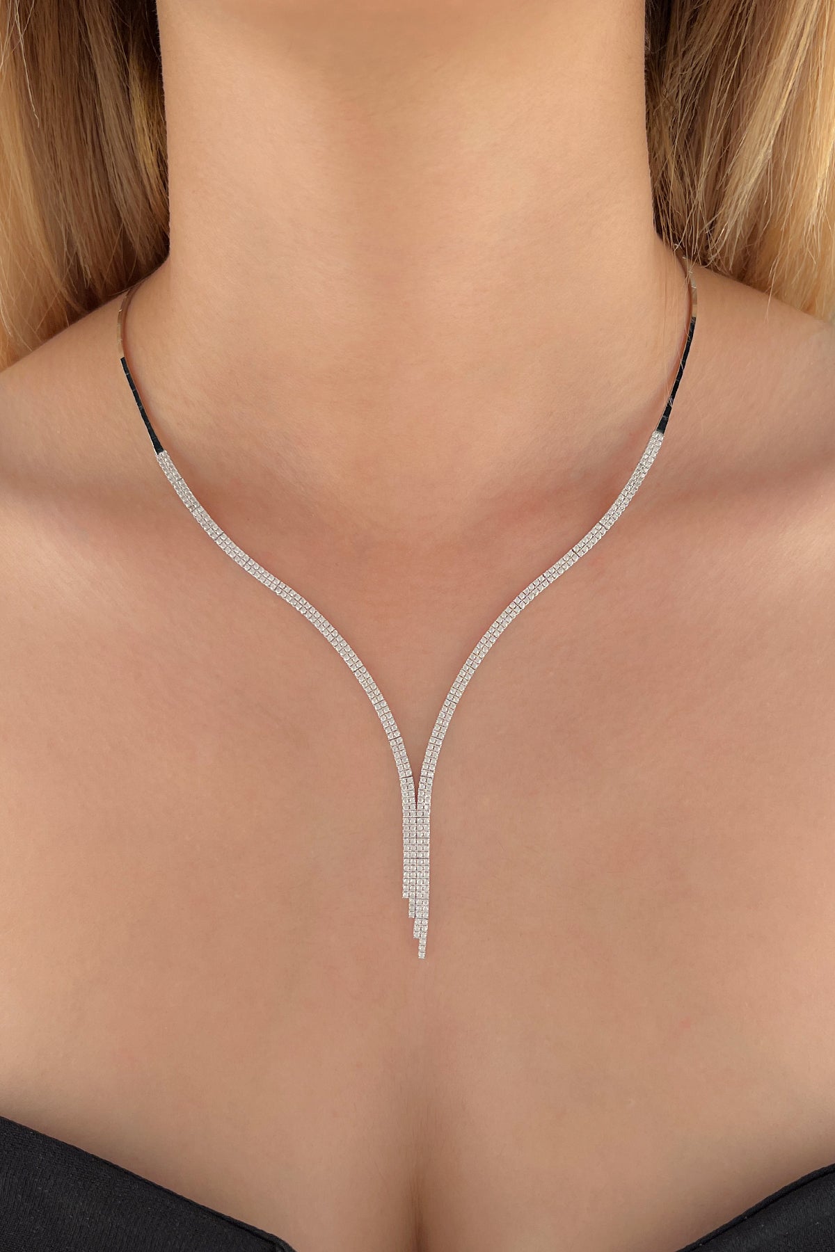 14K Gold Double Row Tennis Necklace