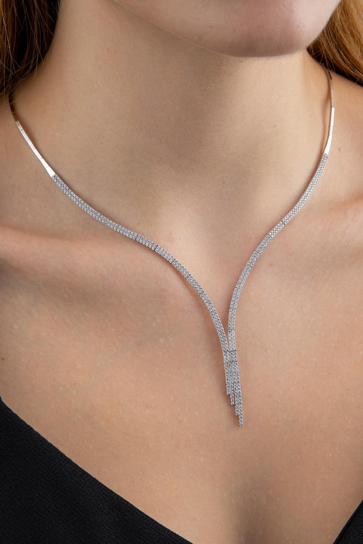 14K Gold Double Row Tennis Set (Necklace - Bracelet - Earrings )