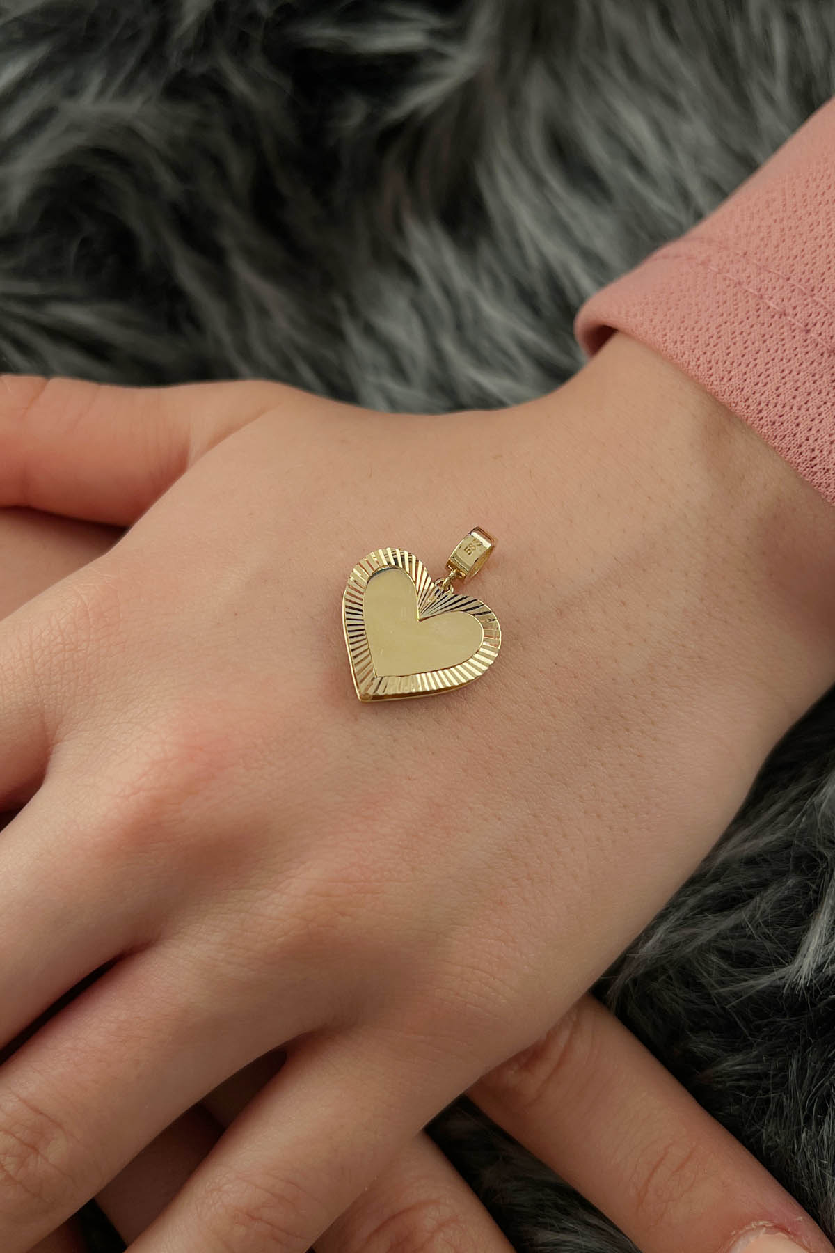 14K Gold Double Sided Bright Heart Charm