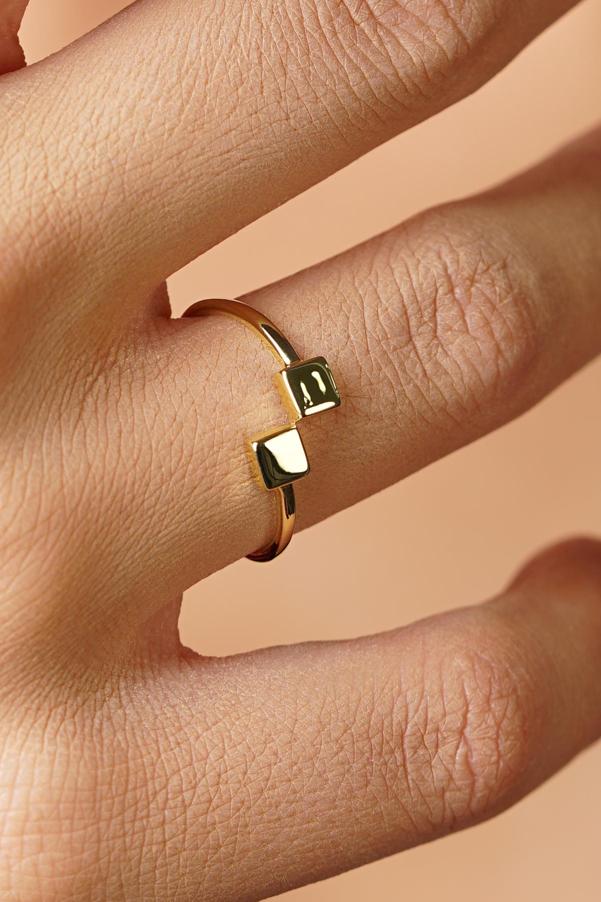 14K Gold Double Square Ring