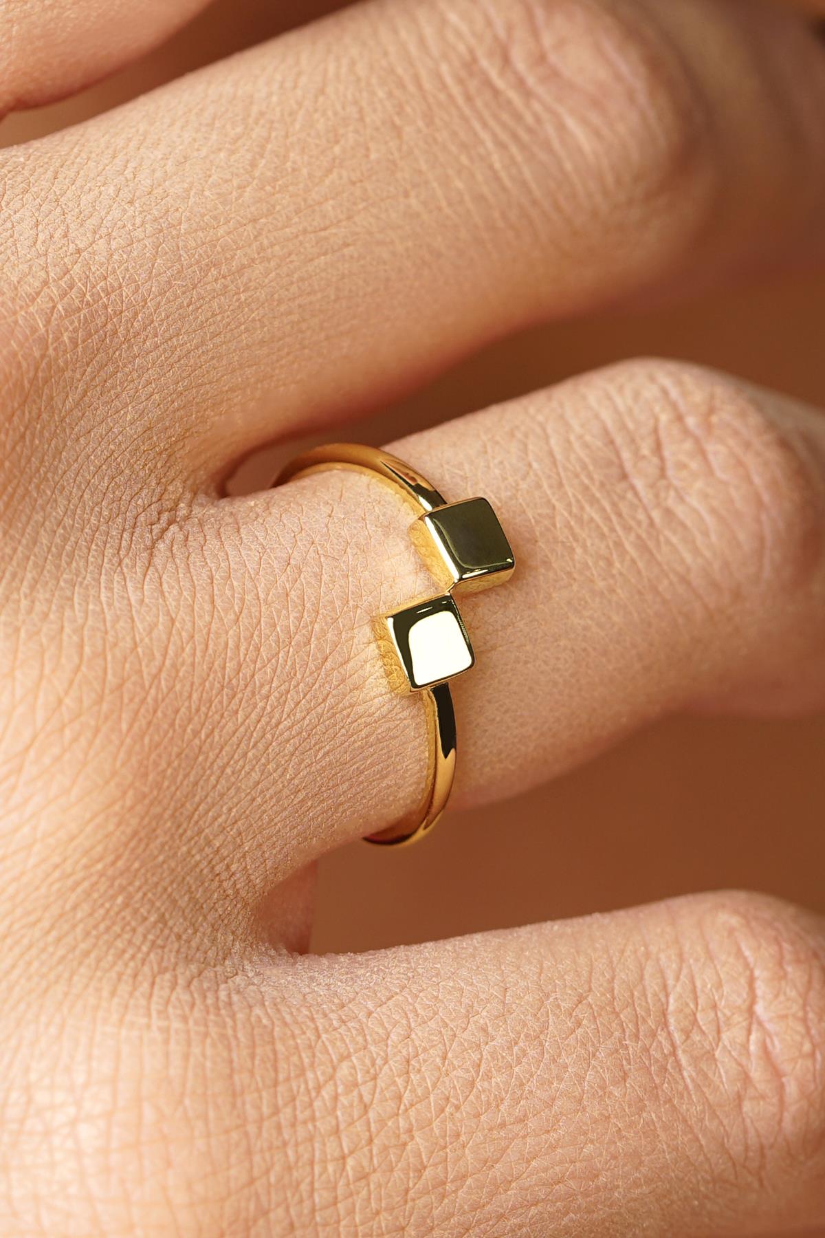 14K Gold Double Square Ring
