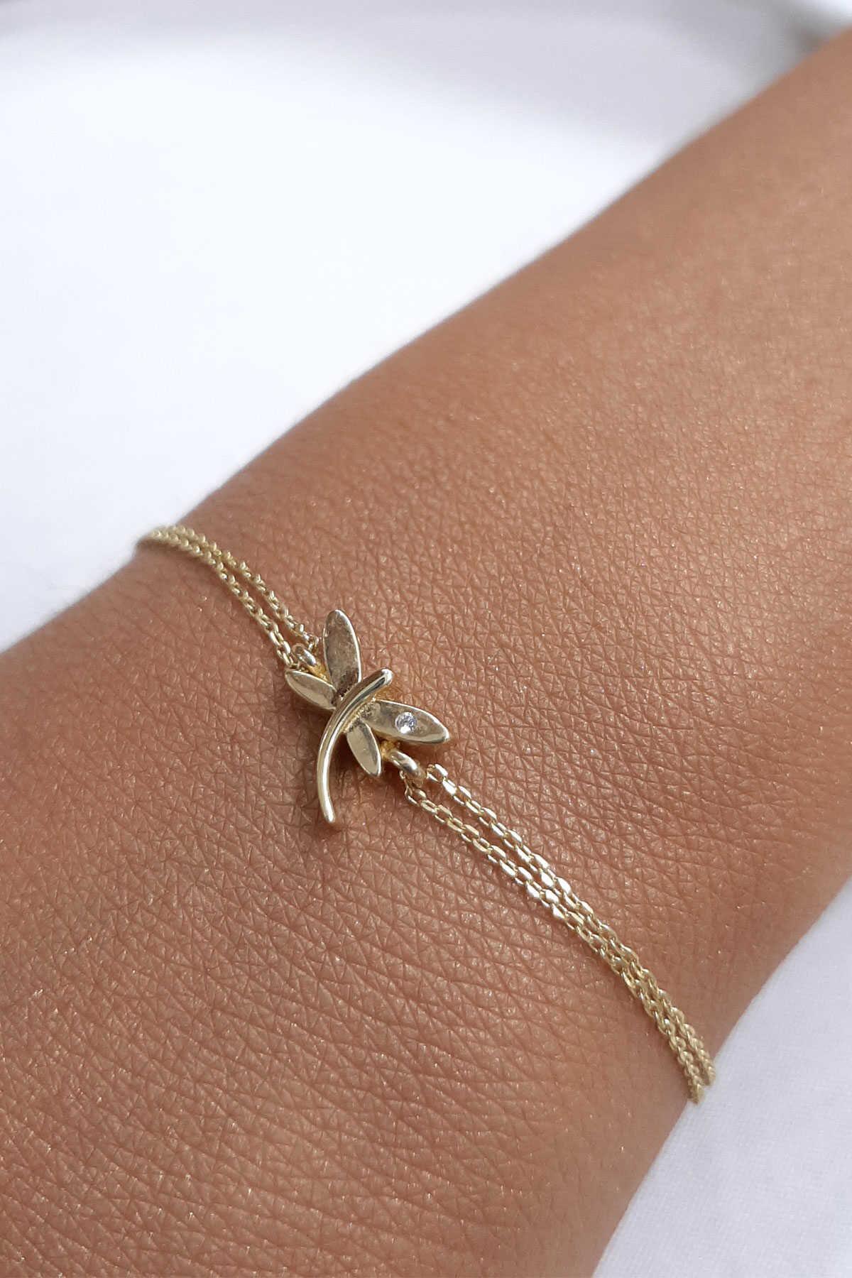 14K Solid Gold Dragonfly Bracelet