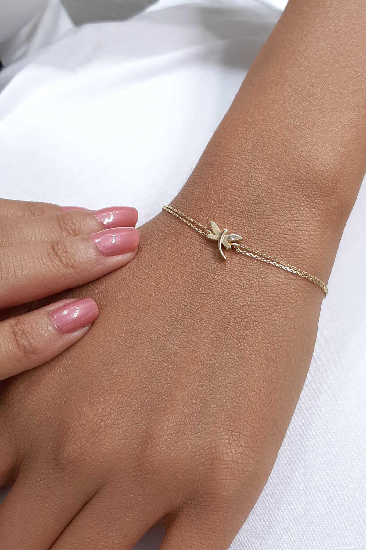 14K Solid Gold Dragonfly Bracelet