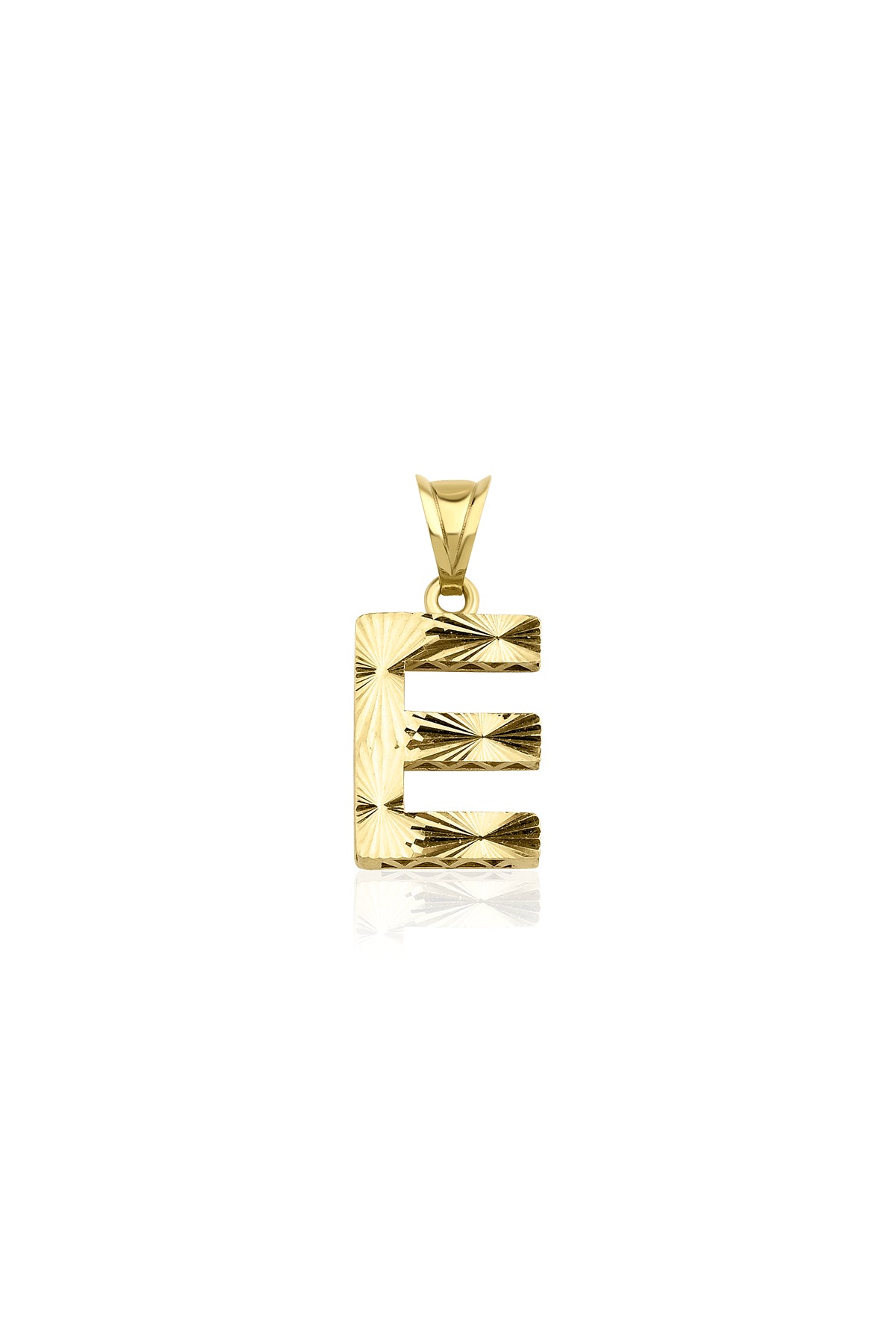14K Gold E Letter Mini Shine Pendant
