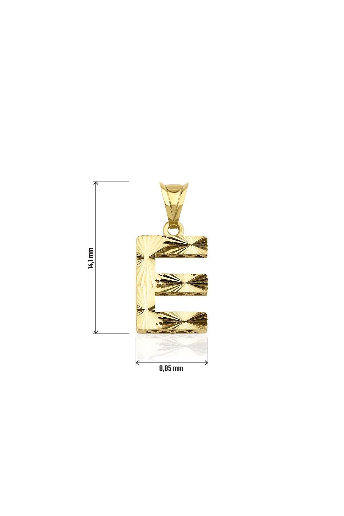 14K Gold E Letter Mini Shine Pendant