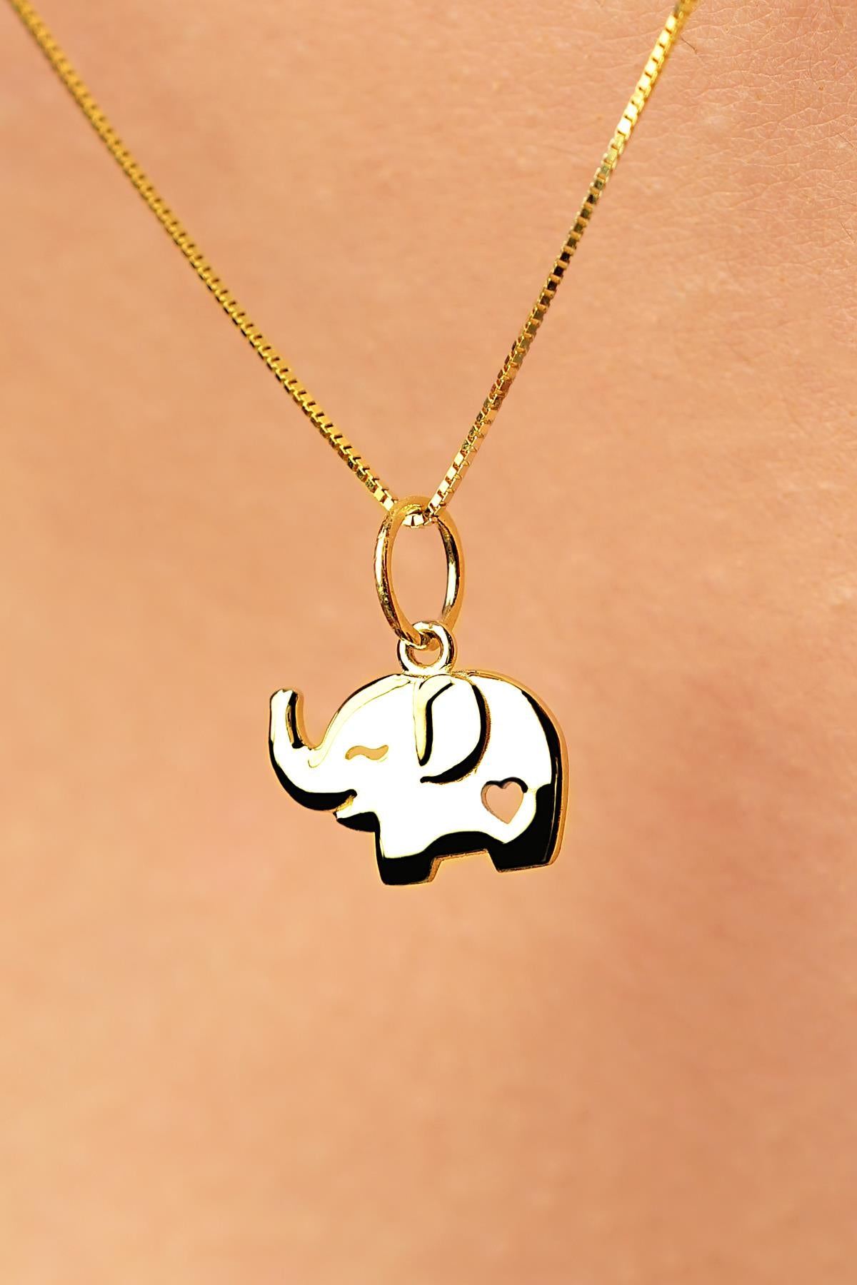 14K Gold Elephant Detailed Cube Chain Necklace