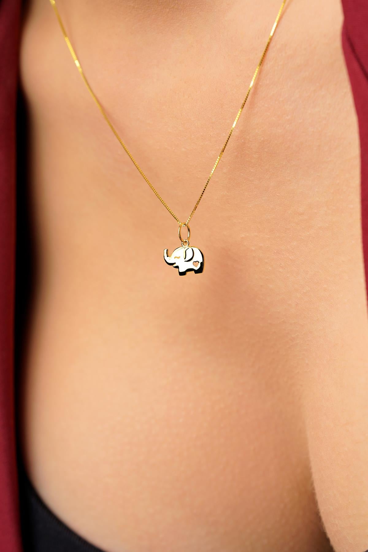 14K Gold Elephant Detailed Cube Chain Necklace