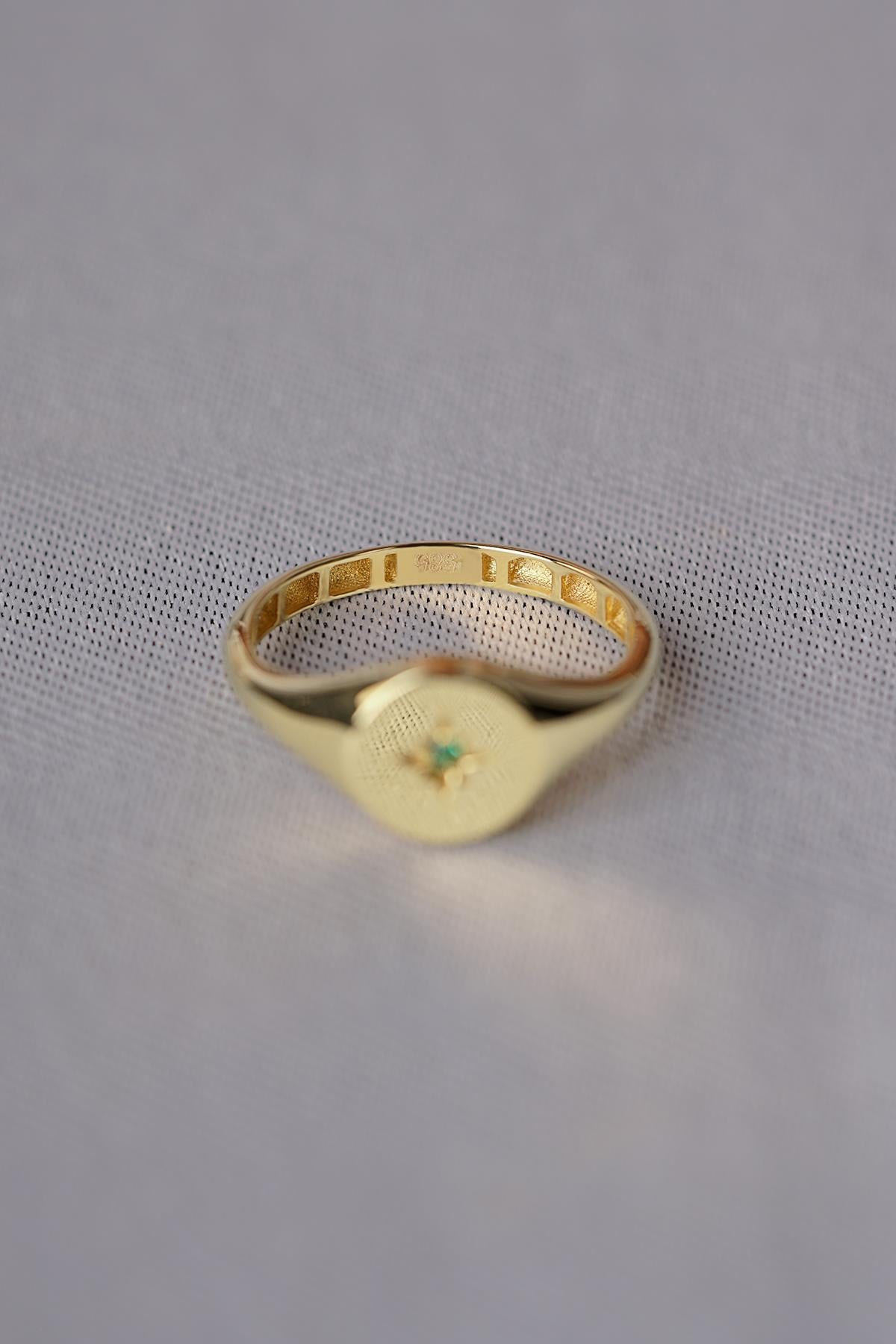 14K Gold Emerald North Star Ring