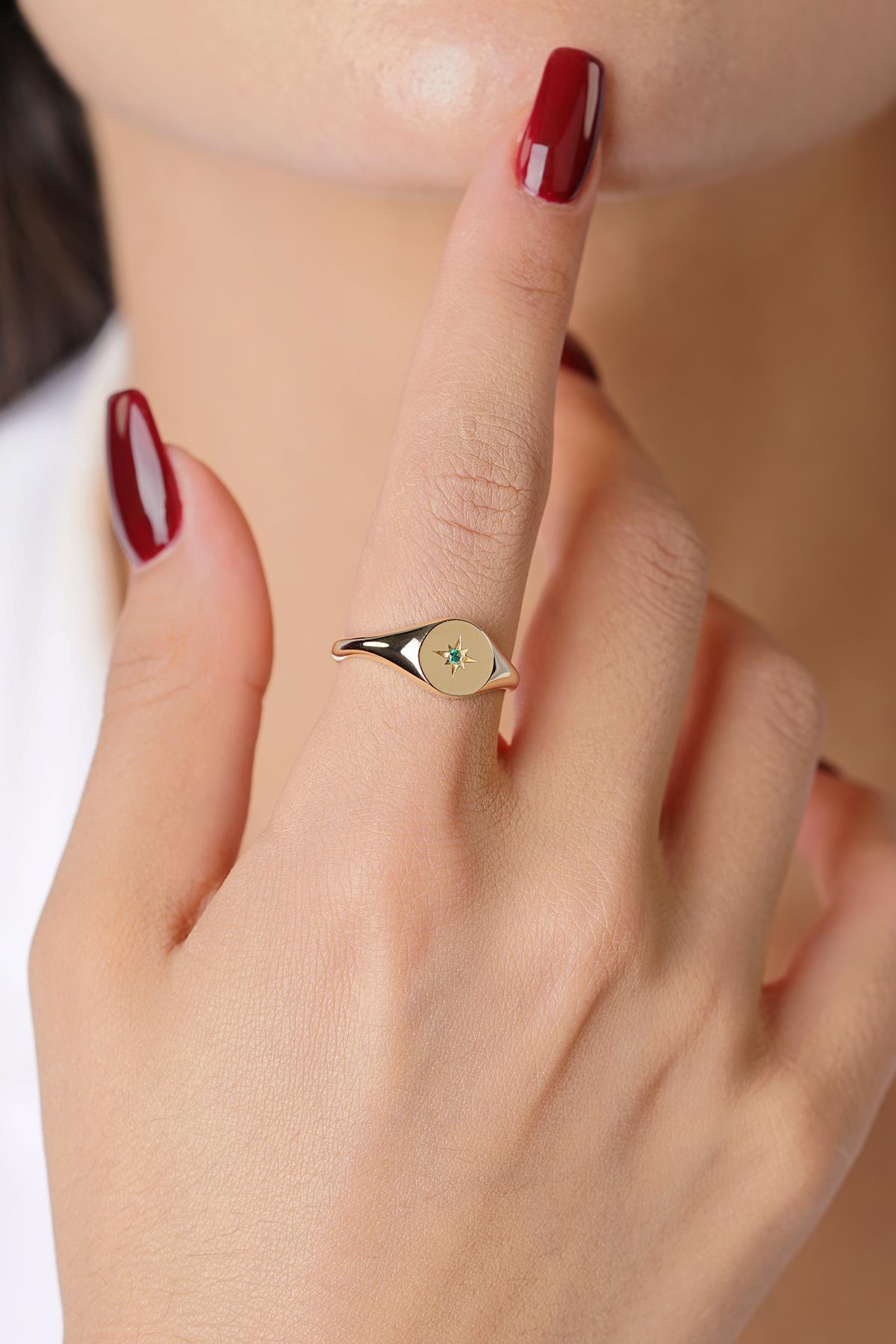 14K Gold Emerald North Star Ring