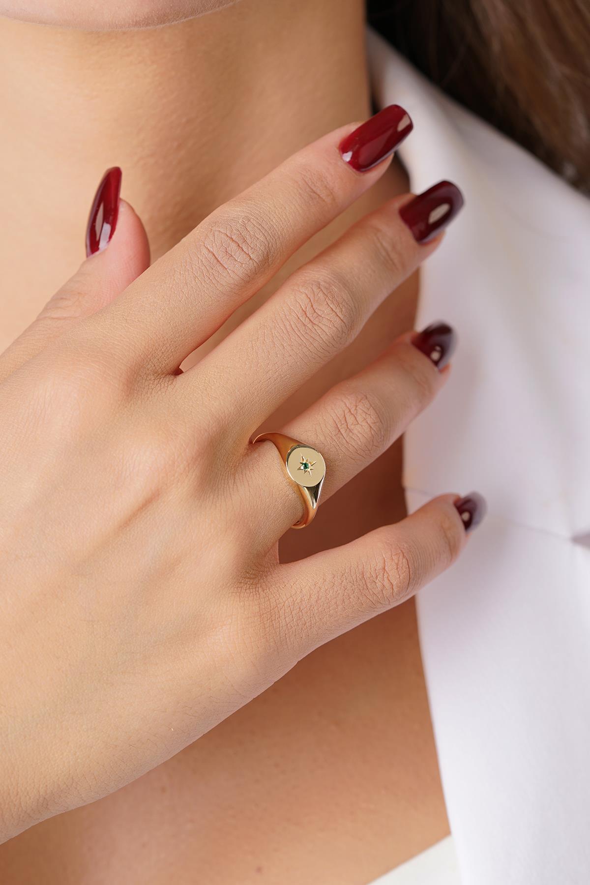 14K Gold Emerald North Star Ring