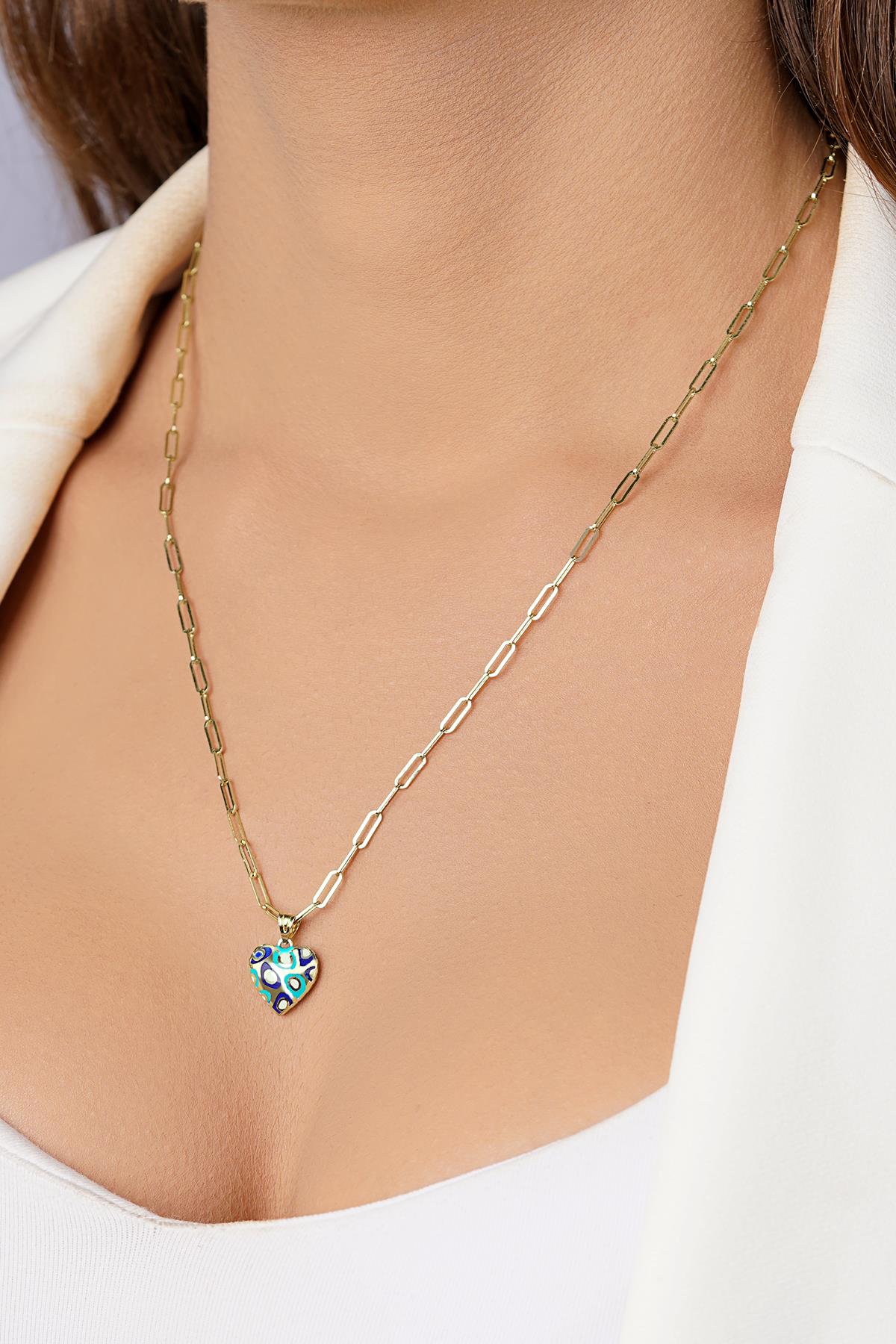 14K Gold Enamel Heart on Paperclip Chain