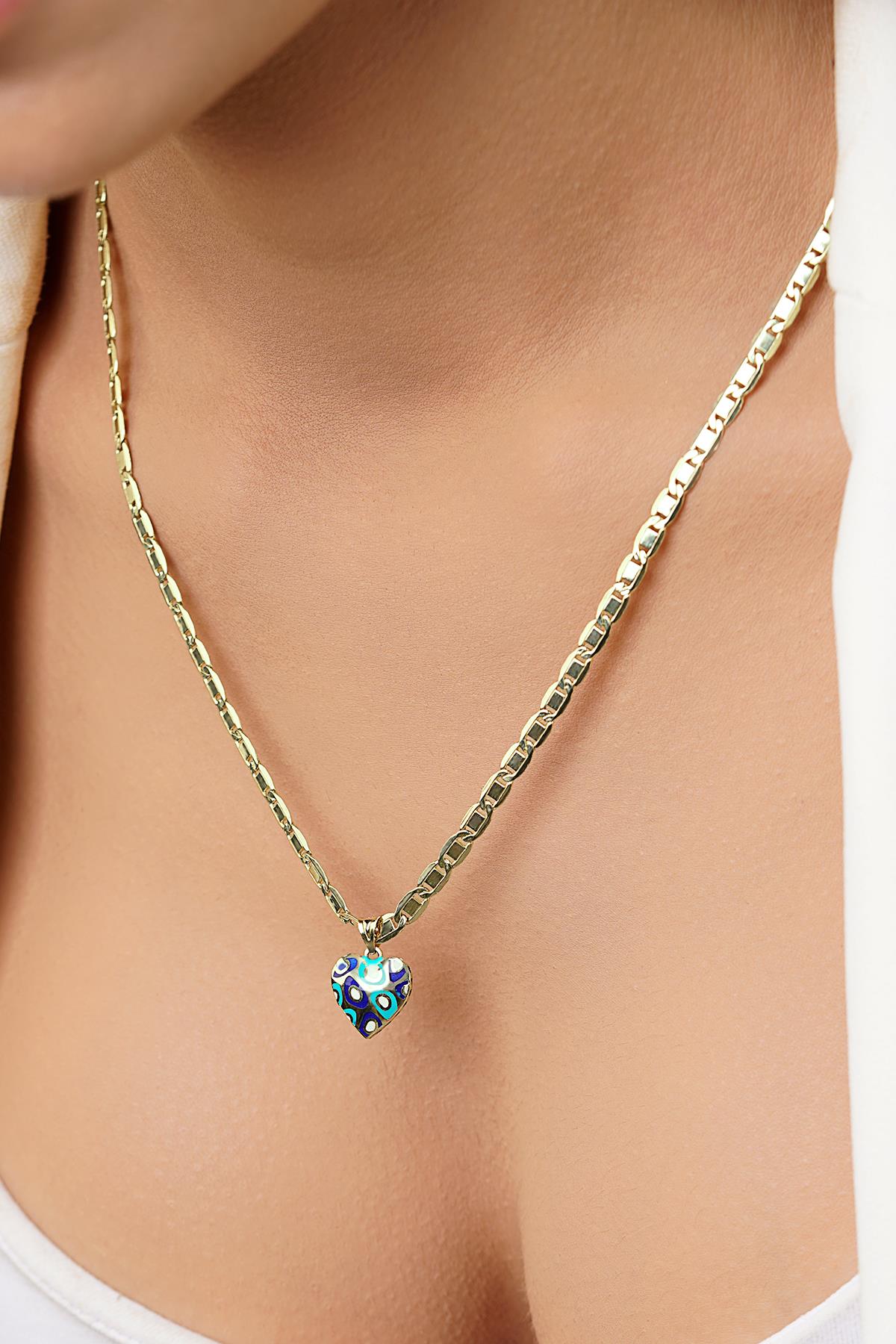 14K Gold Enamel Heart on Valentino Chain