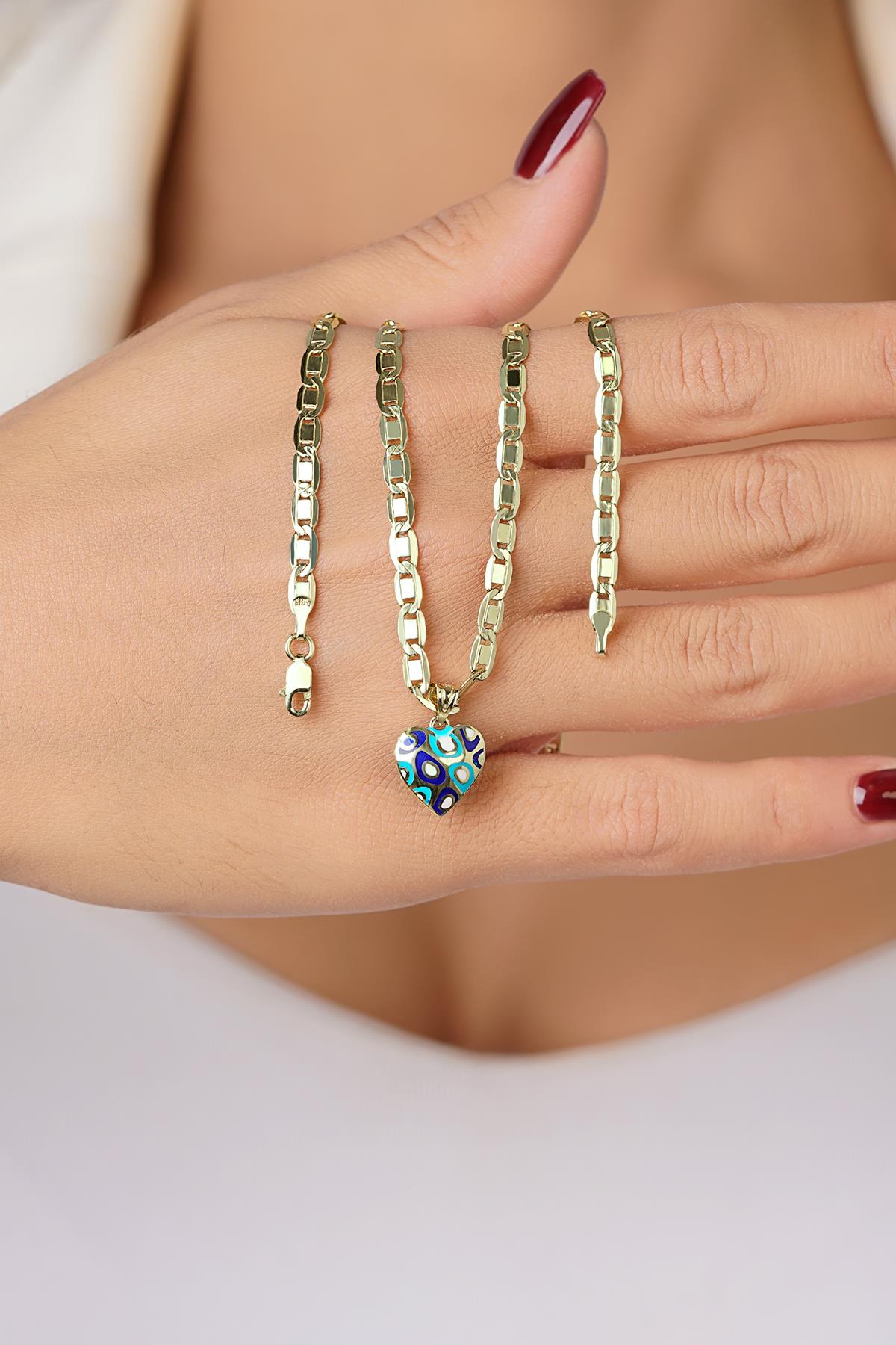 14K Gold Enamel Heart on Valentino Chain