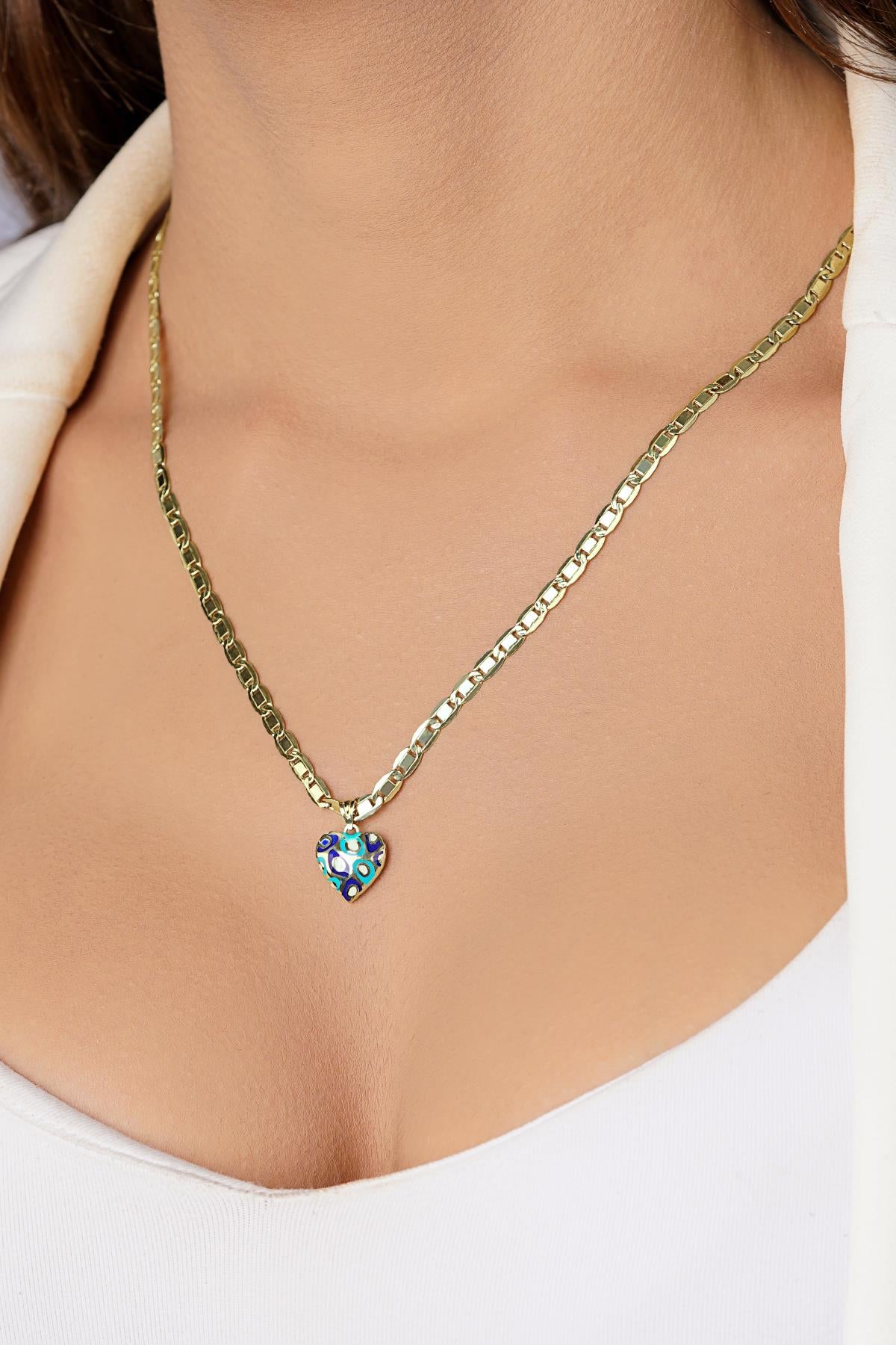 14K Gold Enamel Heart on Valentino Chain