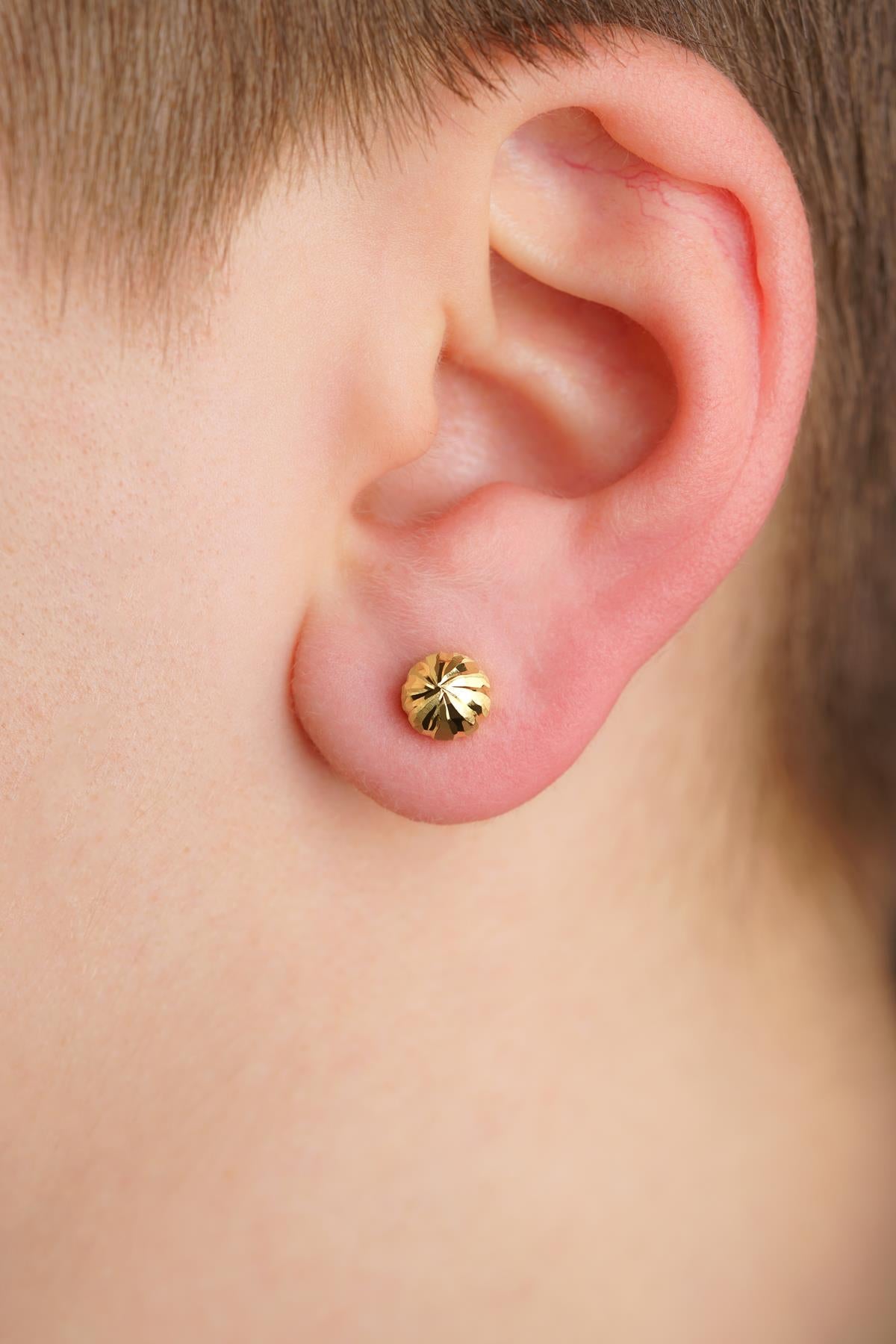 14K Gold Engraved Ball Men’s Earring