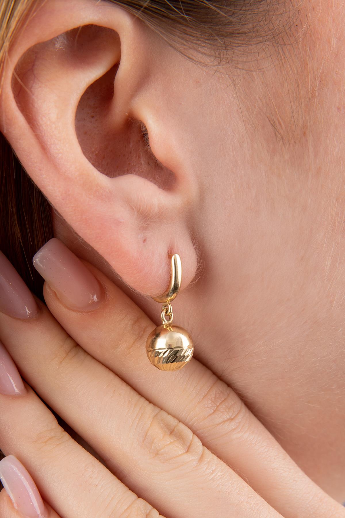 14K Gold Euro Ball Dangle Huggie Earrings