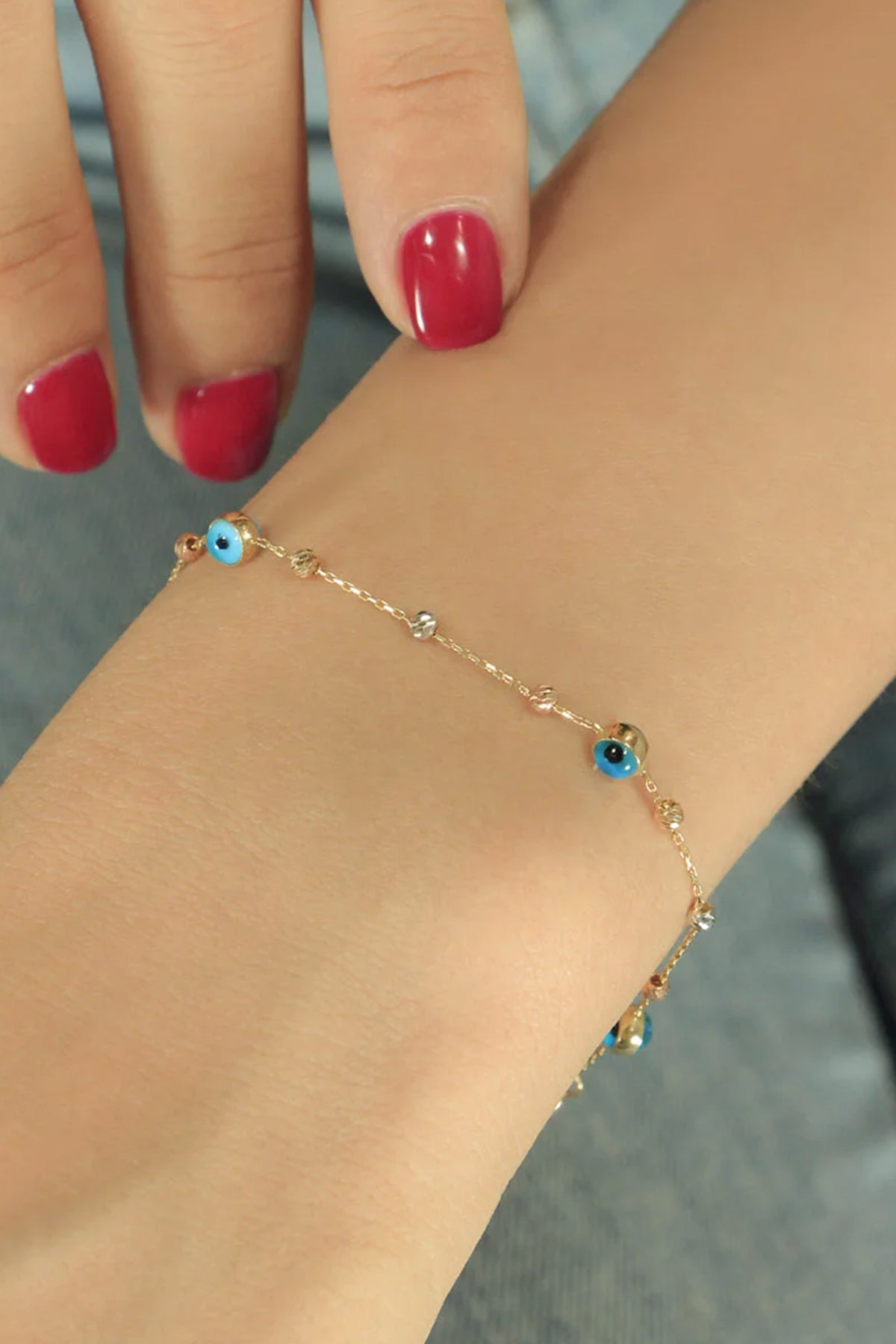14K Gold Evil Eye And İtalian Ball Design Bracelet