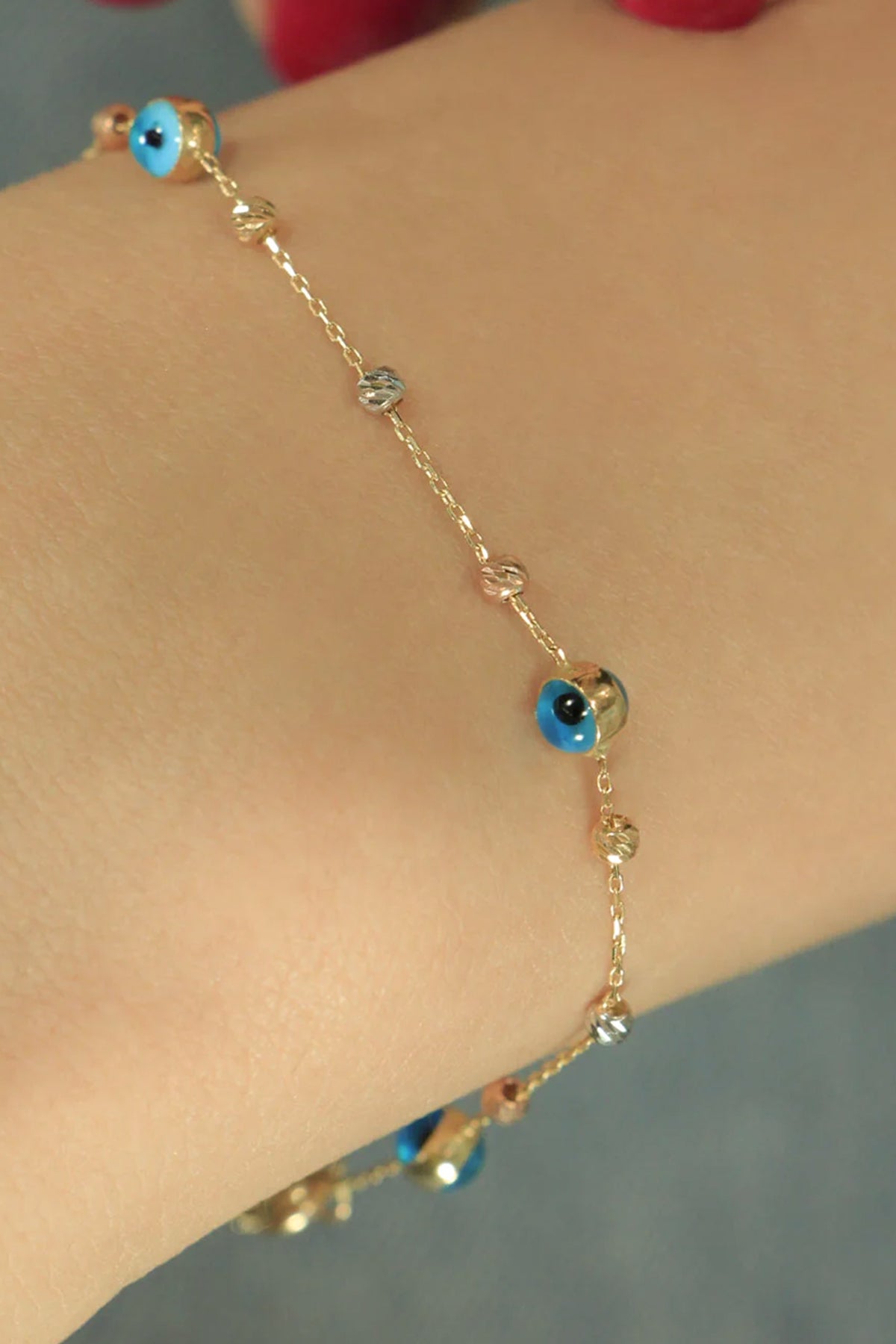 14K Gold Evil Eye And İtalian Ball Design Bracelet