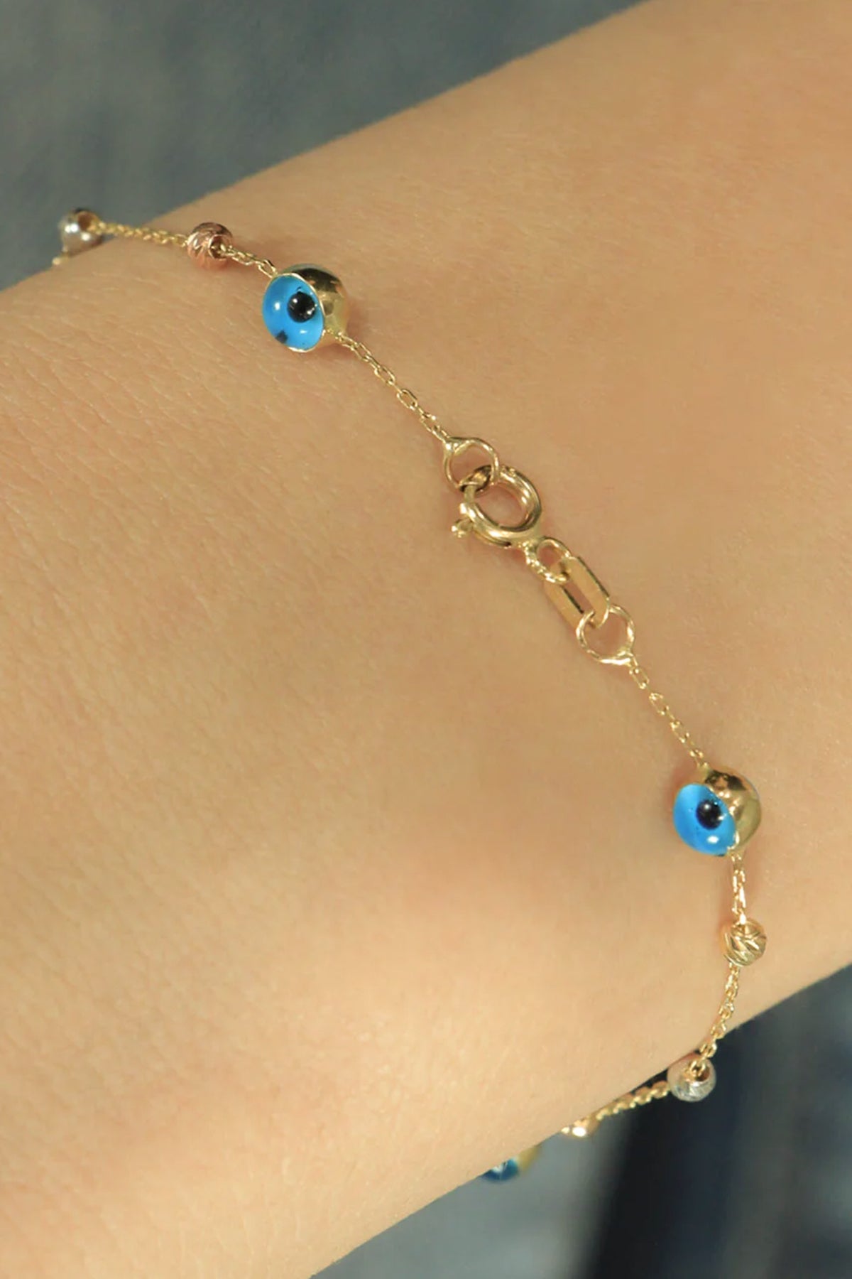 14K Gold Evil Eye And İtalian Ball Design Bracelet
