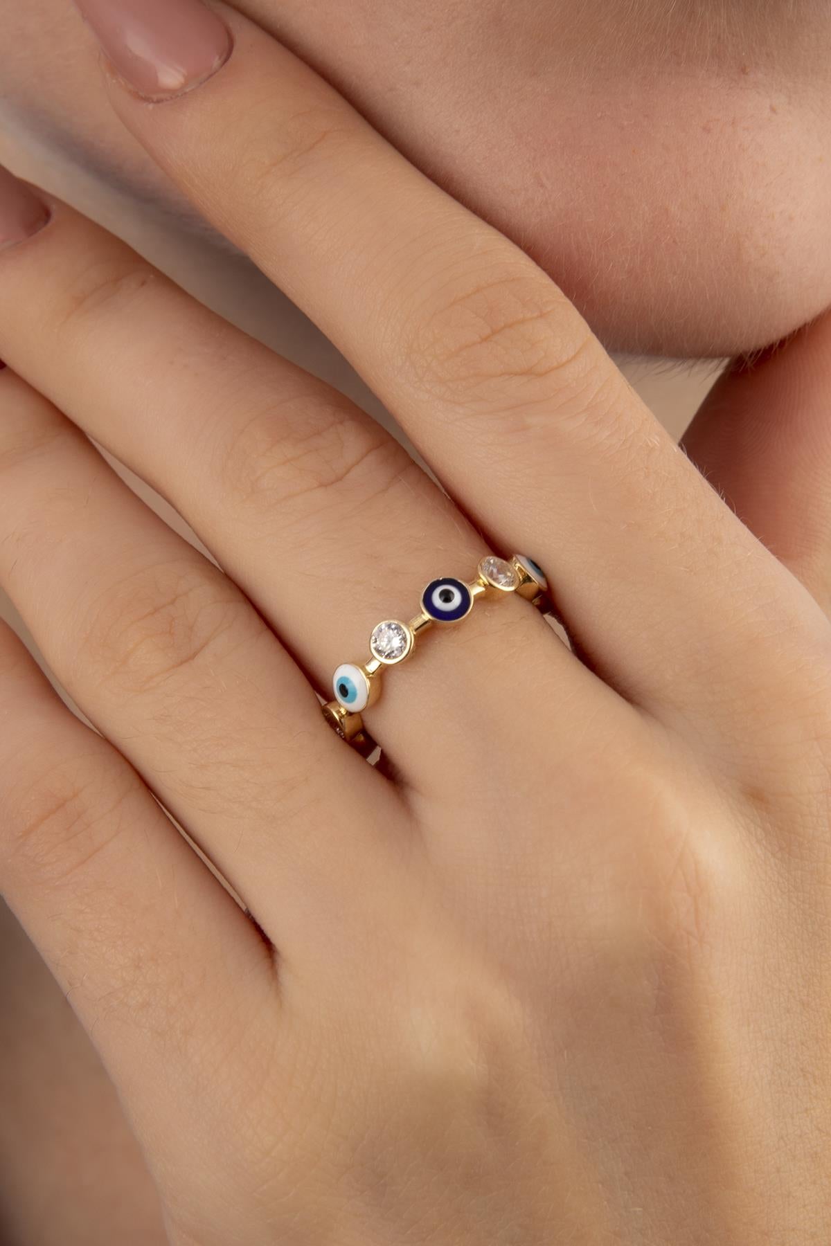 14K Gold Evil Eye and Stone Series Ring