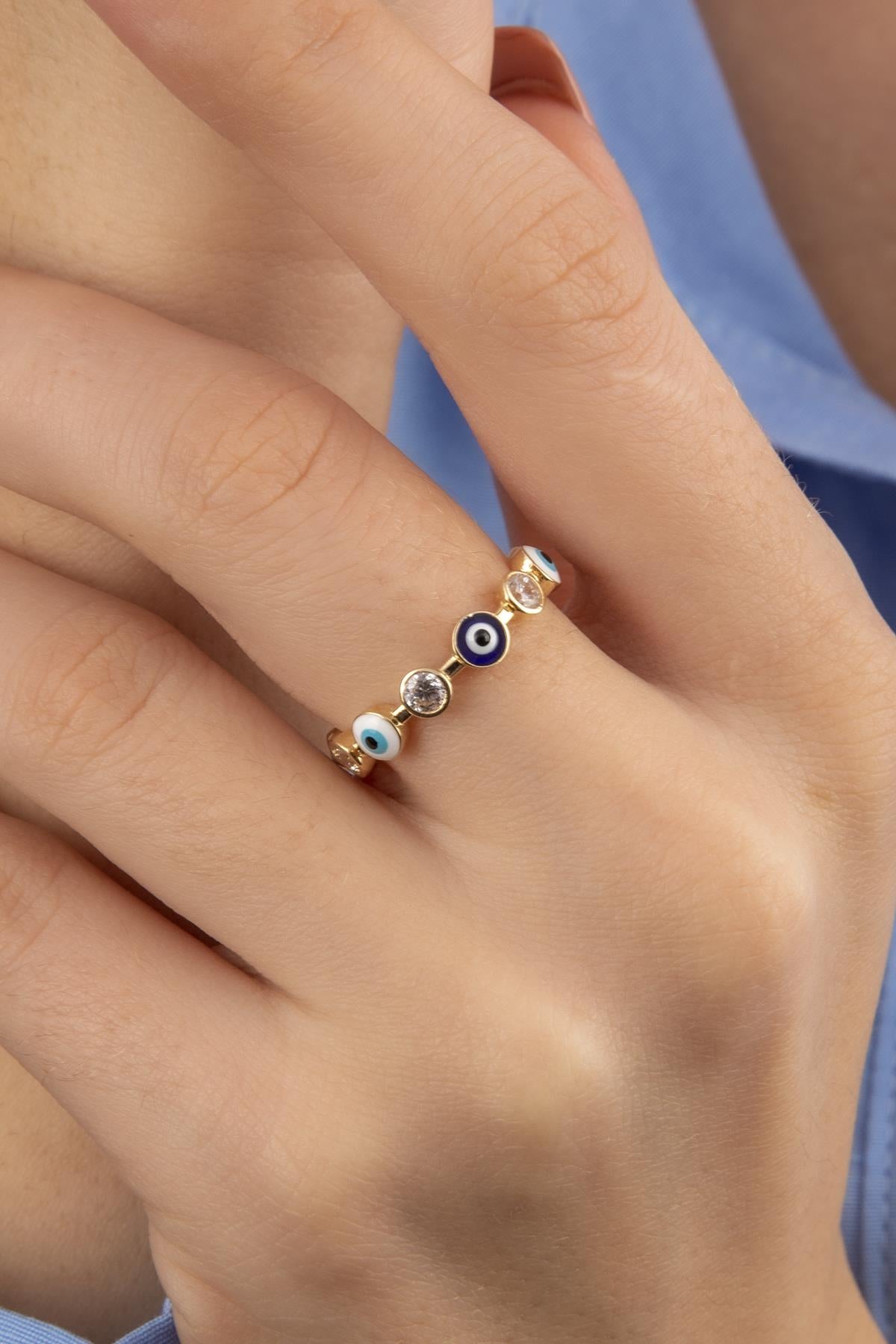 14K Gold Evil Eye and Stone Series Ring