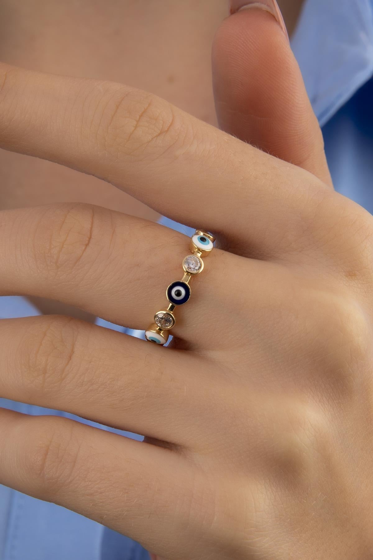 14K Gold Evil Eye and Stone Series Ring