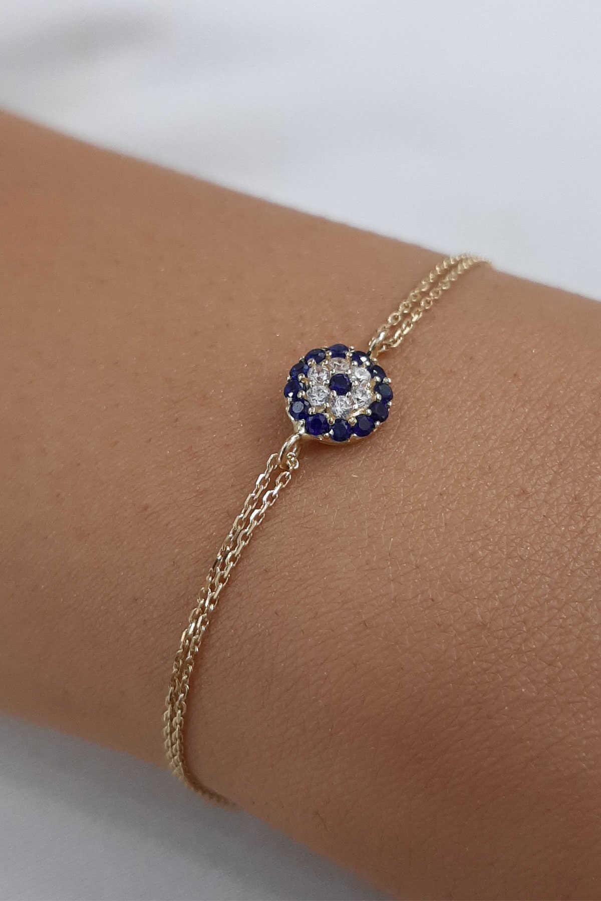 14K Solid Gold Evil Eye Bracelet