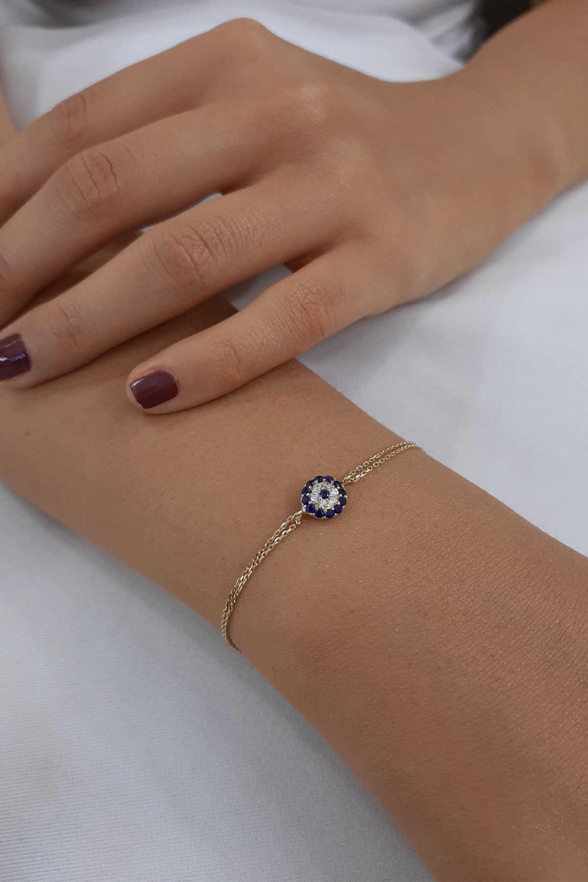 14K Solid Gold Evil Eye Bracelet
