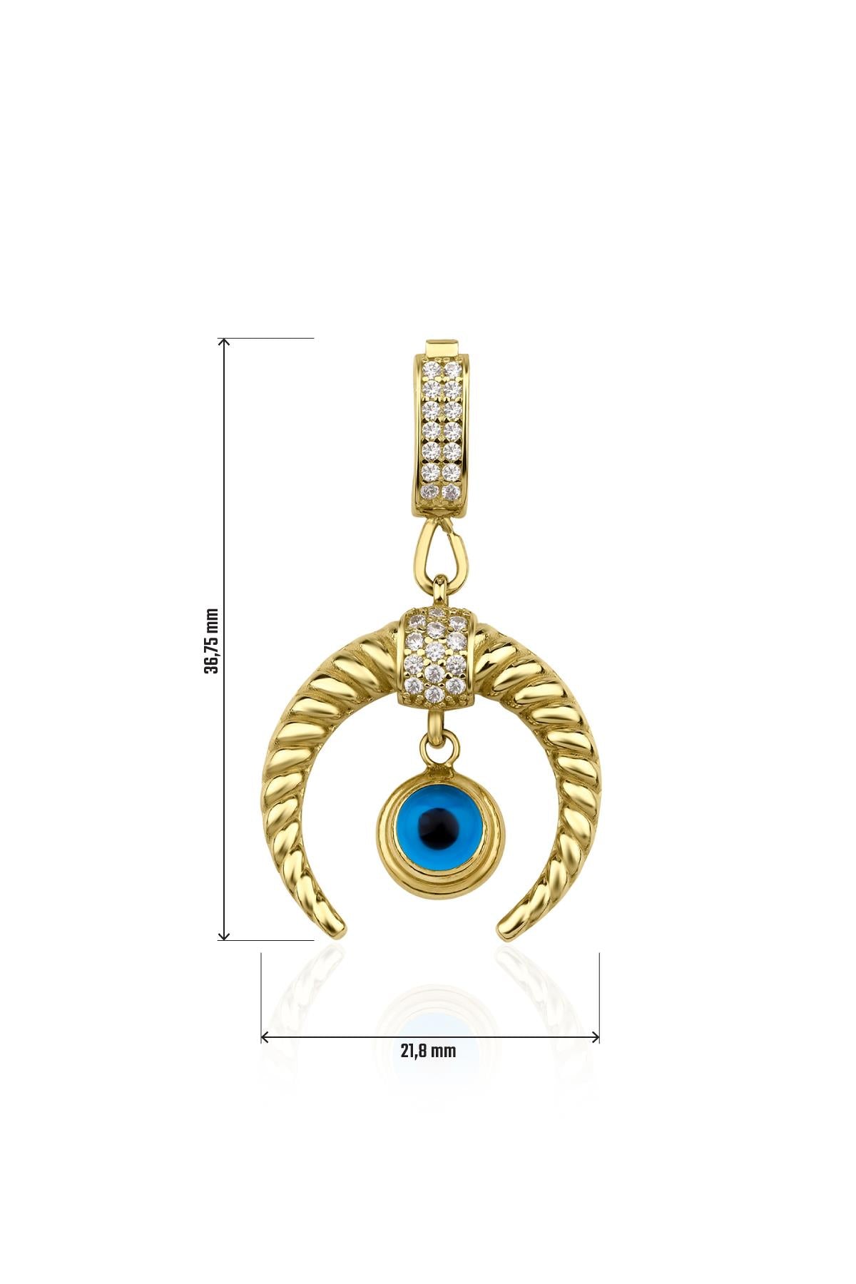 14K Gold Evil Eye Crescent Shape Charm