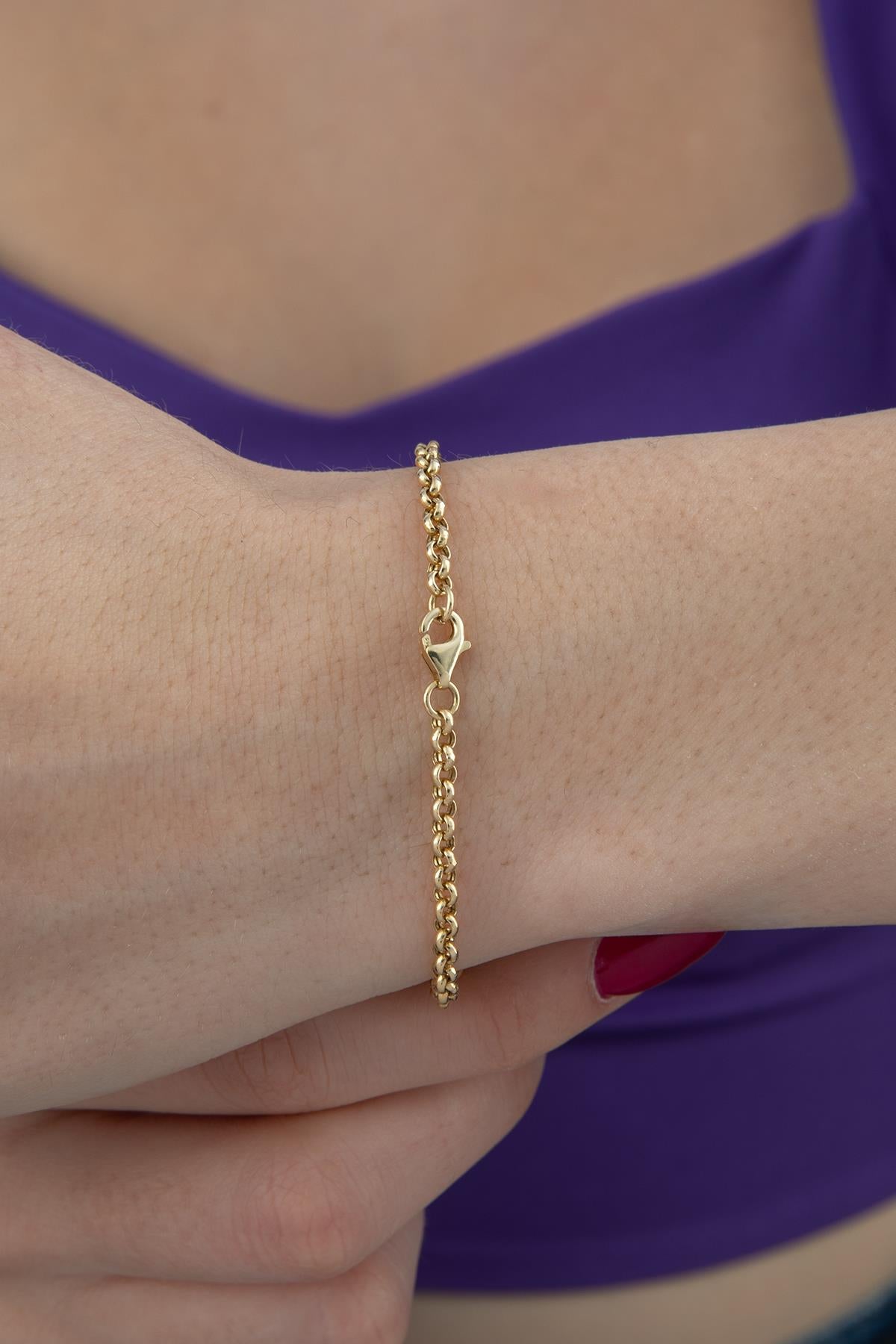 14K Gold Evil Eye Dangle Rolo Bracelet