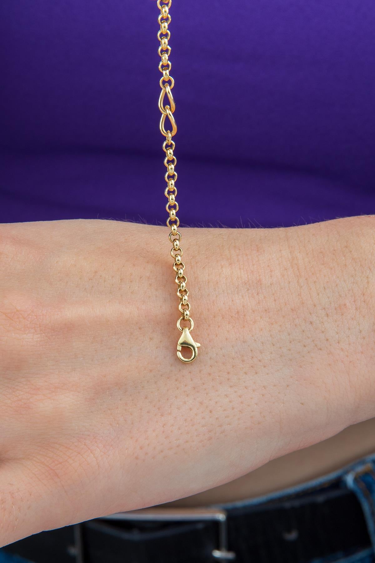 14K Gold Evil Eye Dangle Rolo Bracelet