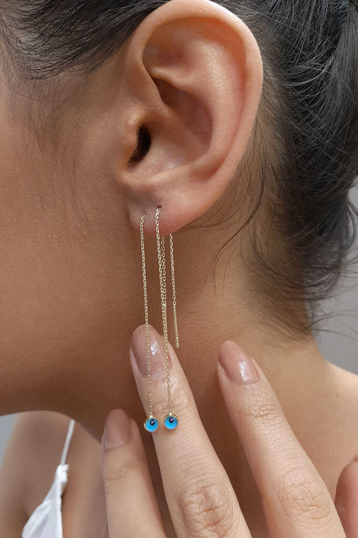 14K Gold Evil Eye Drop Earrings