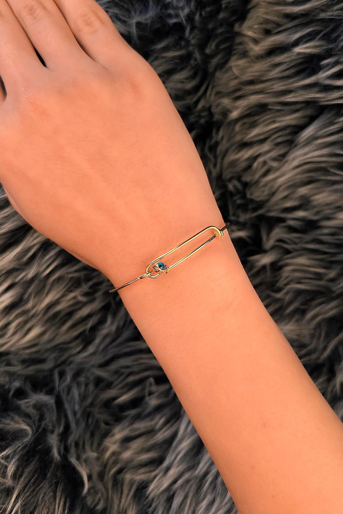 14K Gold Evil Eye Expandable Wire Bangle