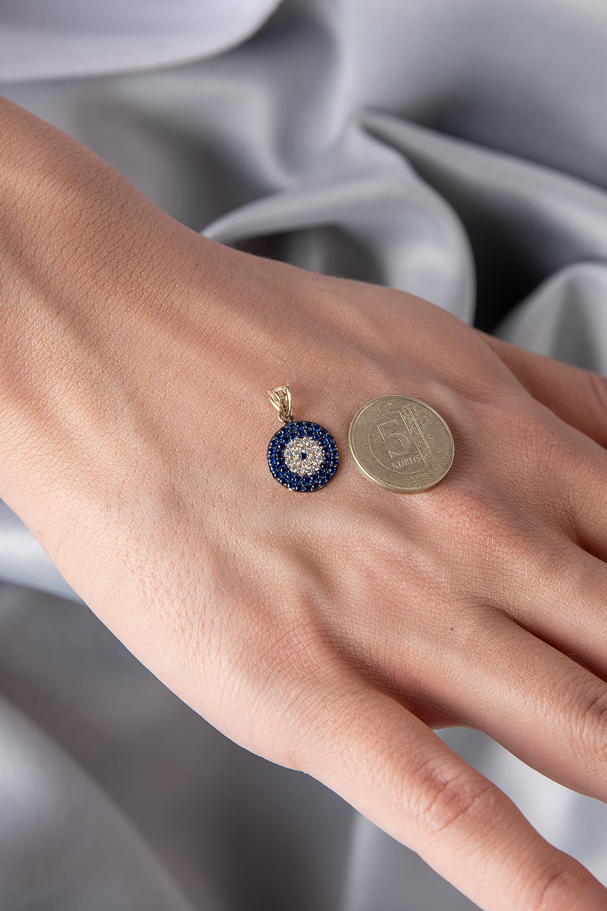 14K Solid Gold Evil Eye Pendant