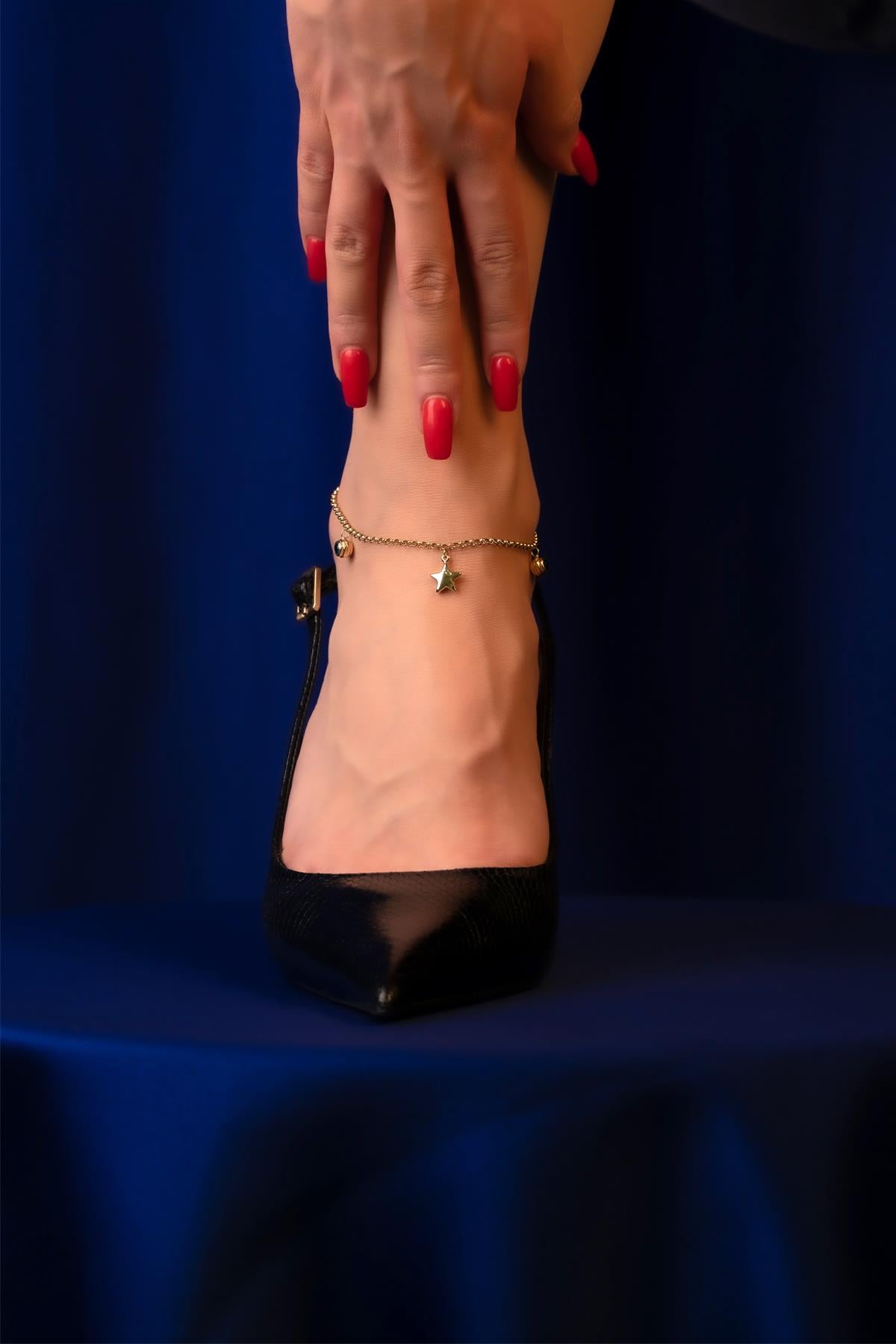 14K Solid Gold Evil Eye Star Anklet