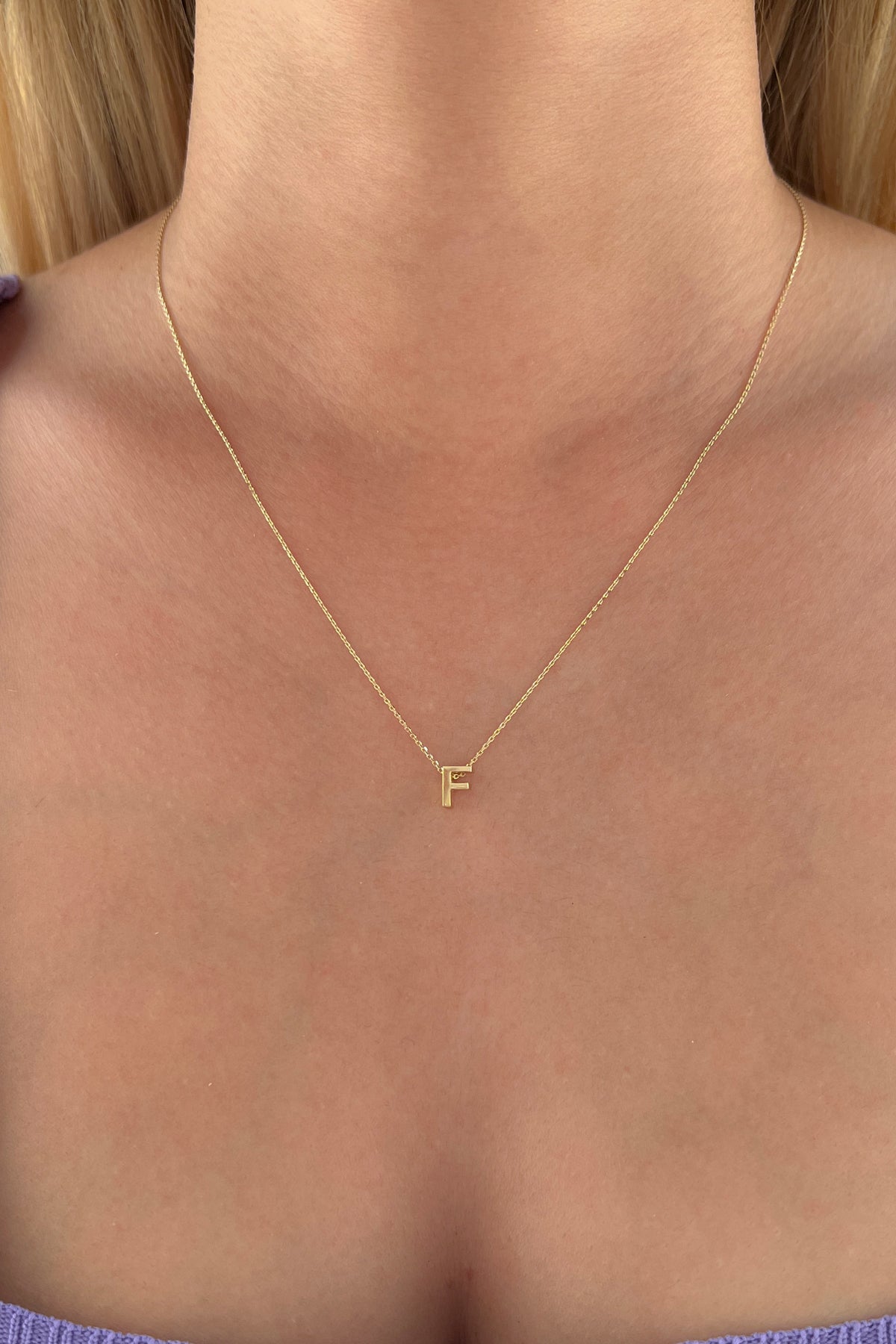 14K Gold F Initial Necklace