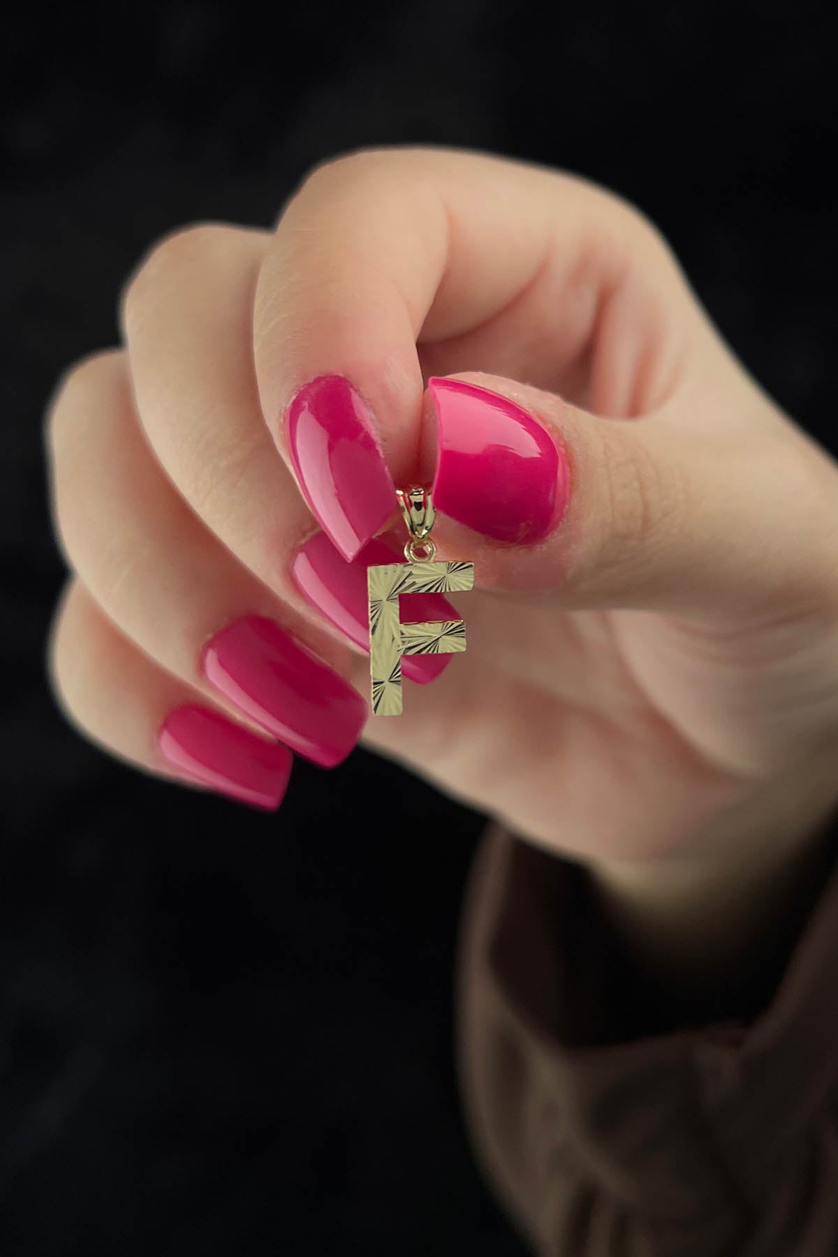 14K Gold F Letter Mini Shine Pendant