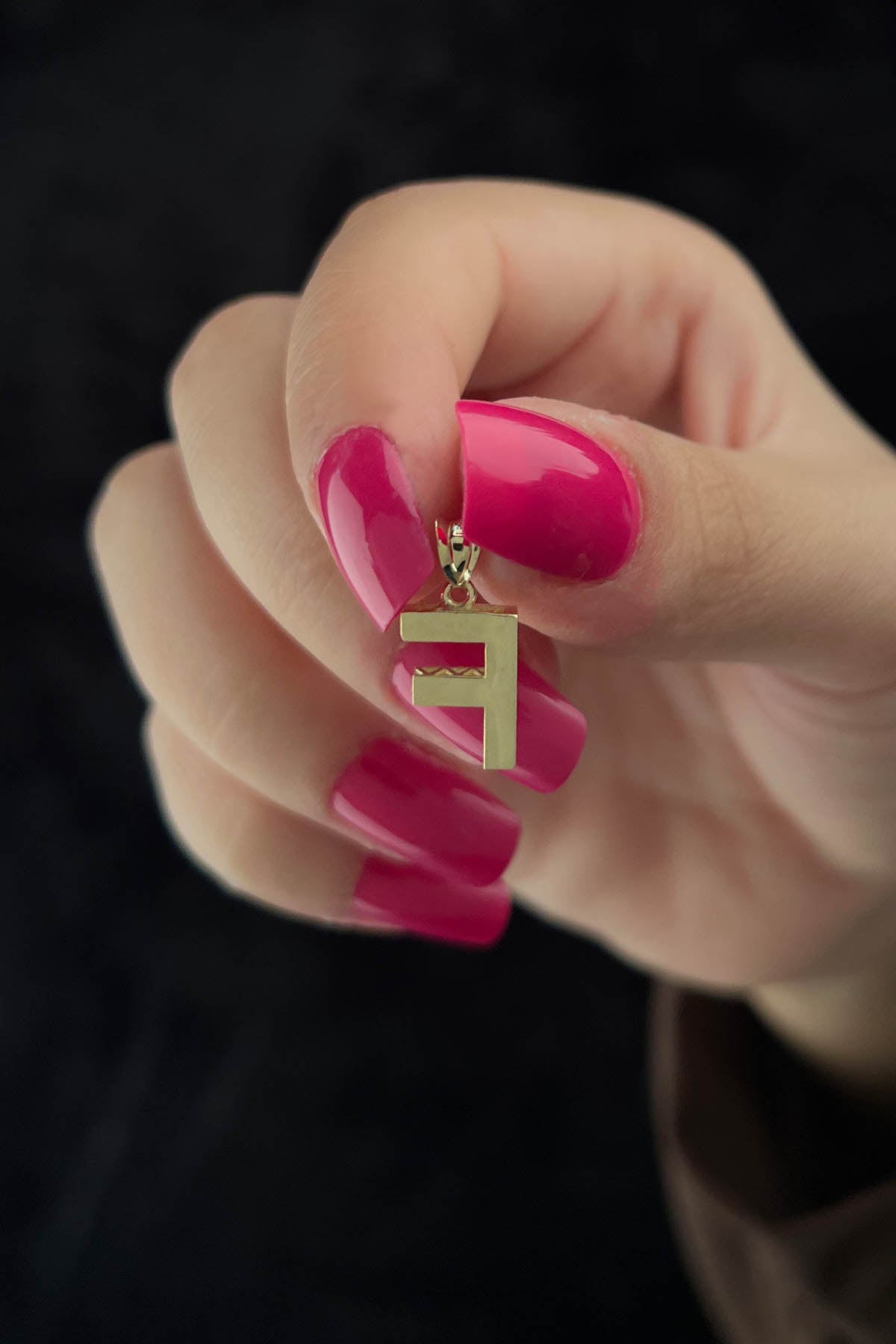 14K Gold F Letter Mini Shine Pendant