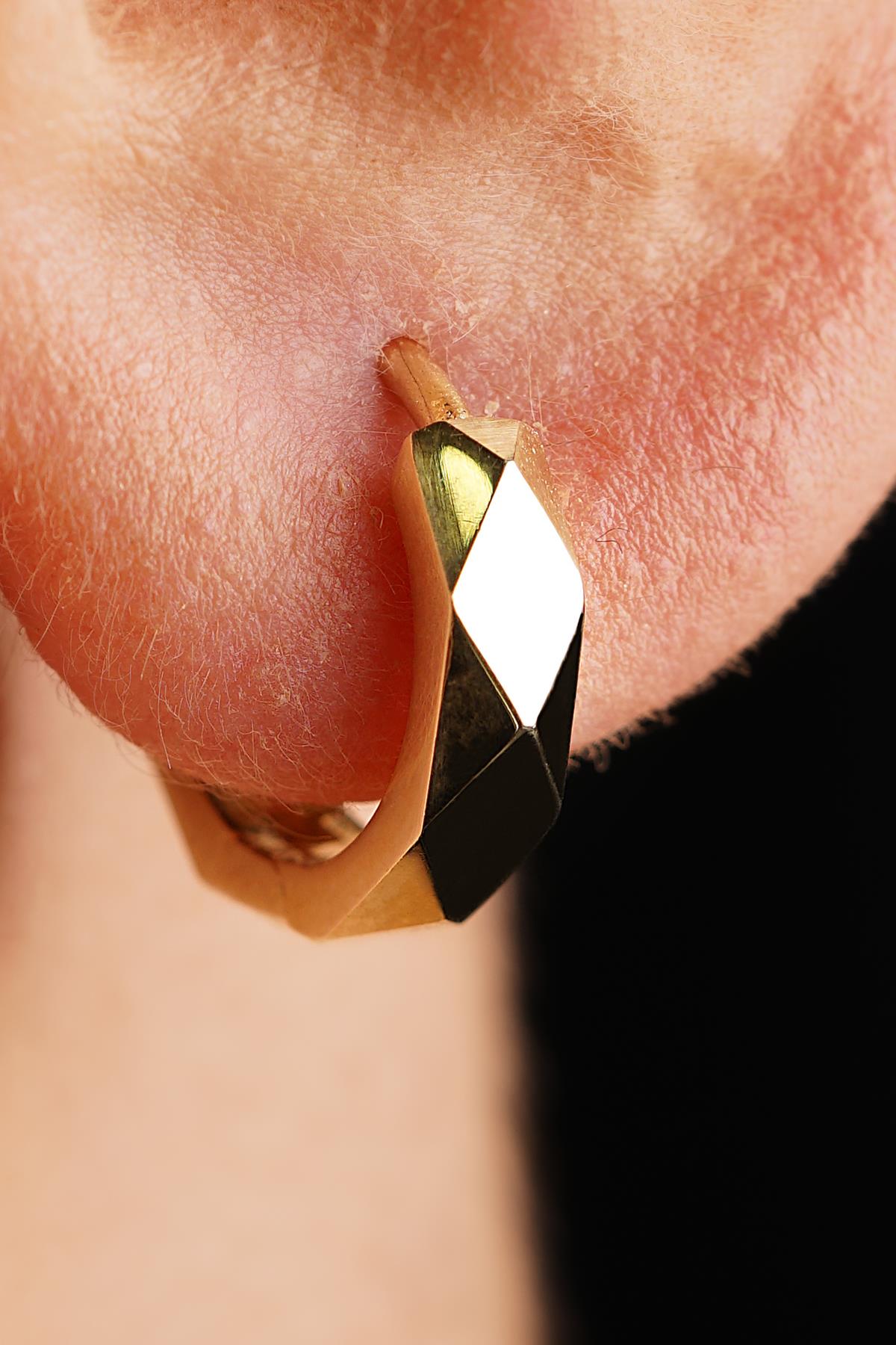 14K Solid Gold Faceted Huggie Earrings
