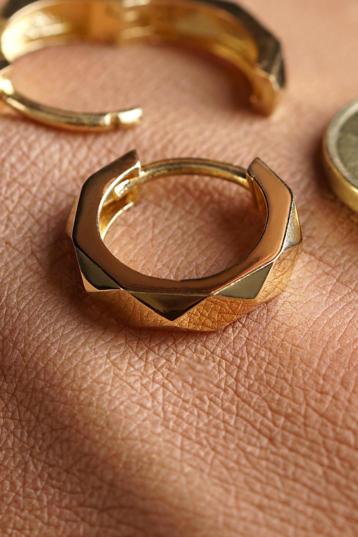 14K Solid Gold Faceted Huggie Earrings