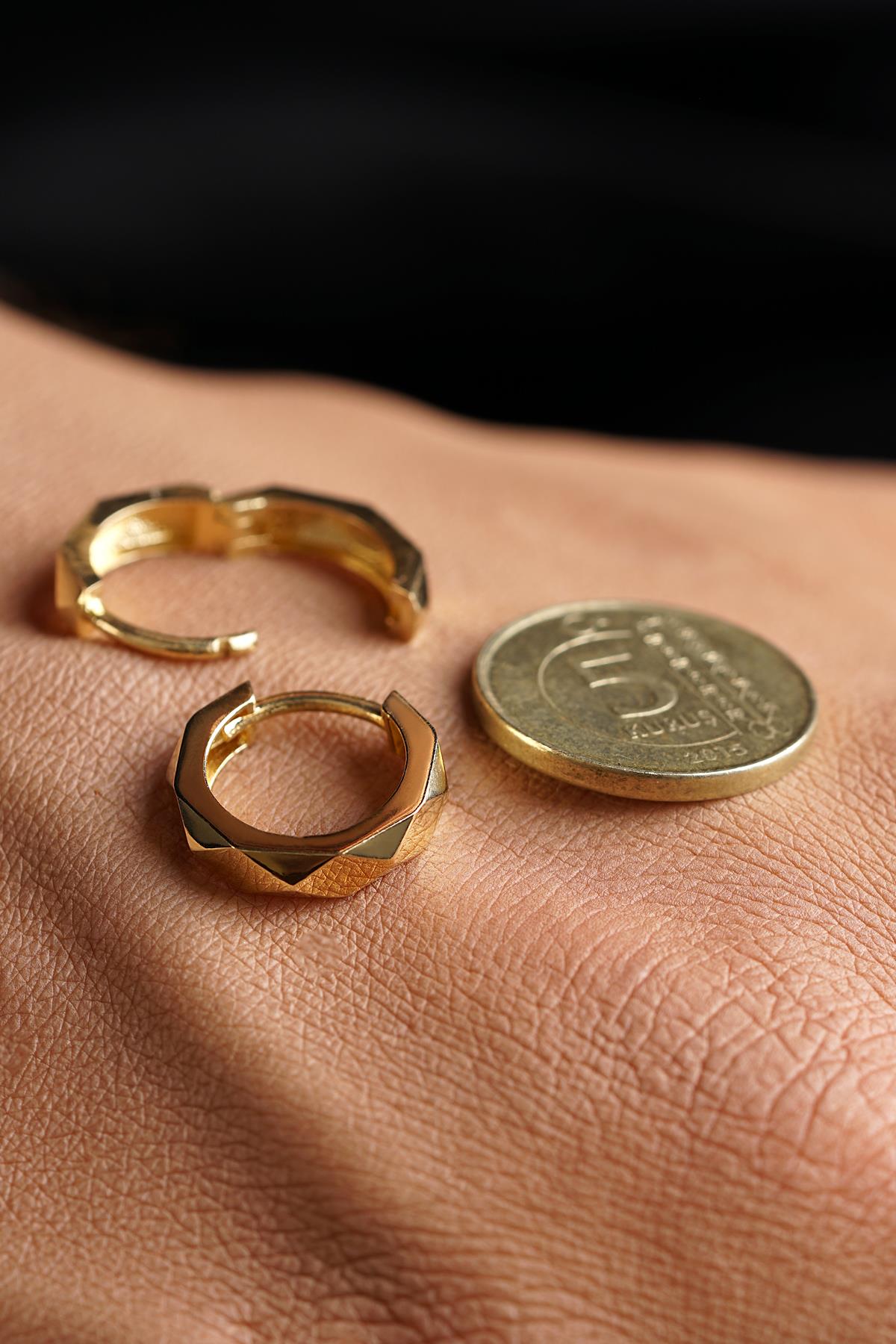 14K Solid Gold Faceted Huggie Earrings