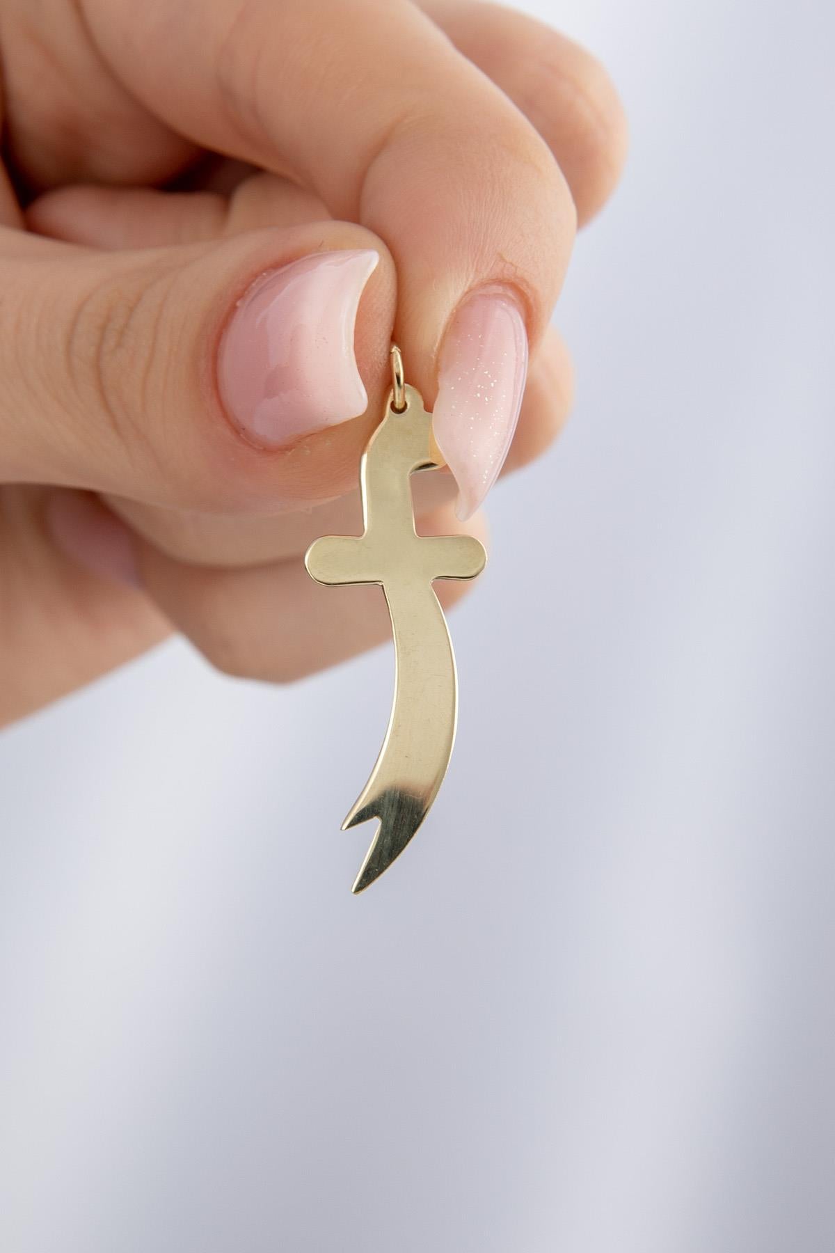 14K Solid Gold Faceted Zulfiqar Sword Charm